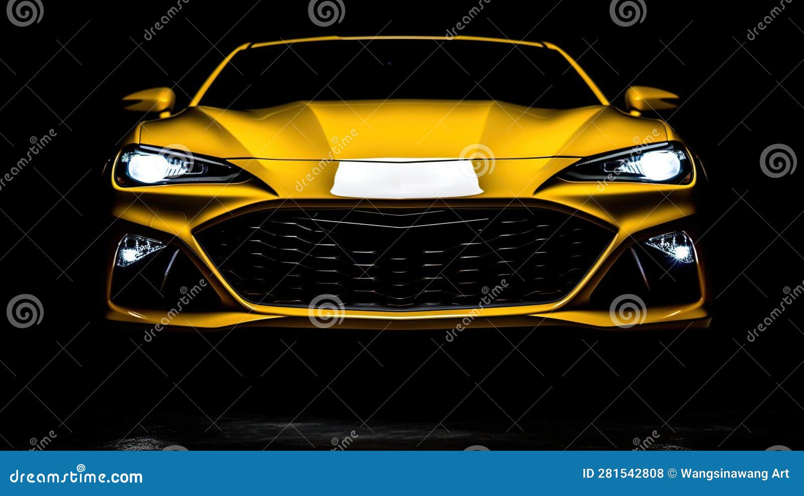 Front Headlights of Yellow Modern Car Generative AI Stock Illustration
