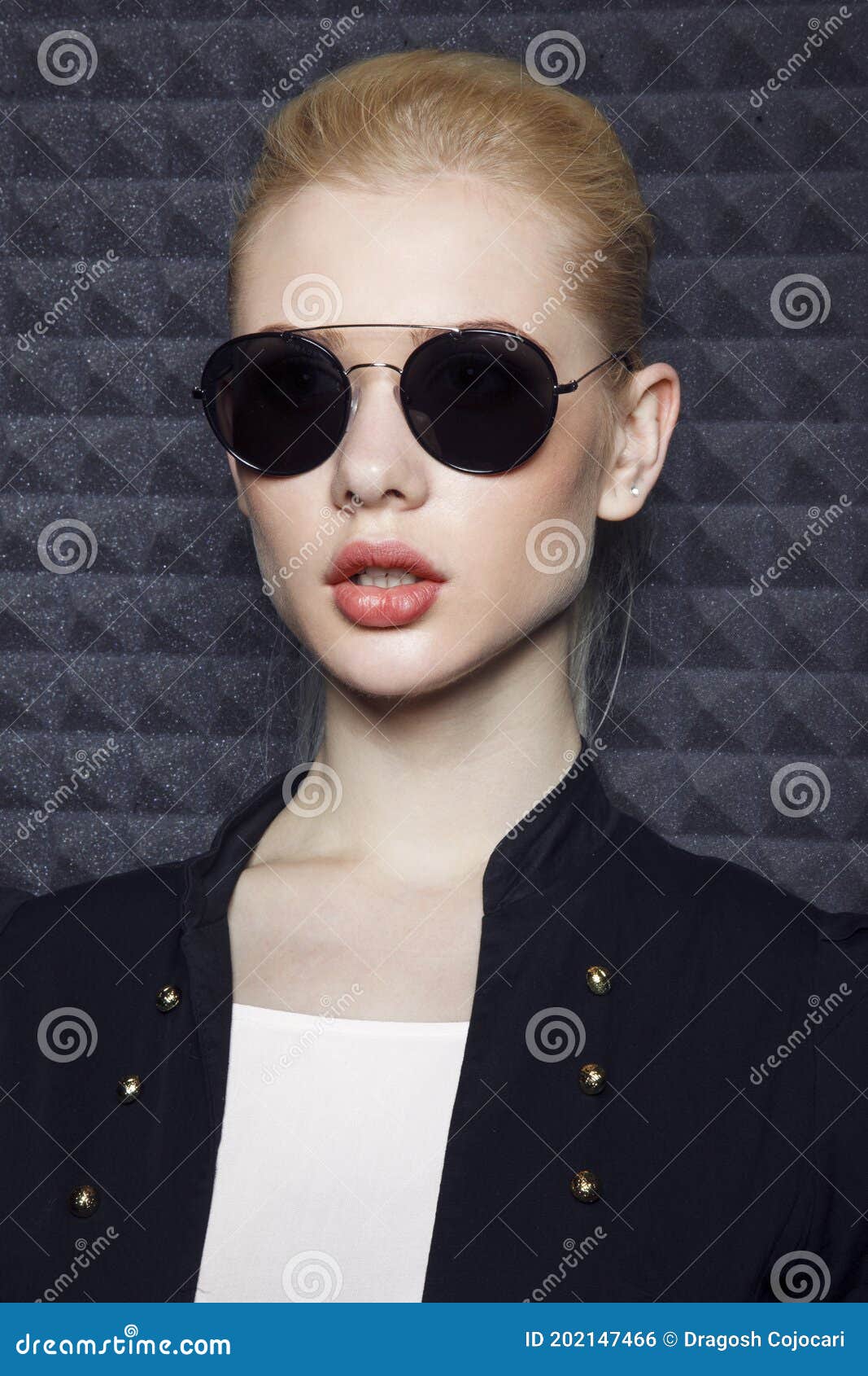 Front Portrait of a Blonde Female Model with Makeup and Ponytail ...