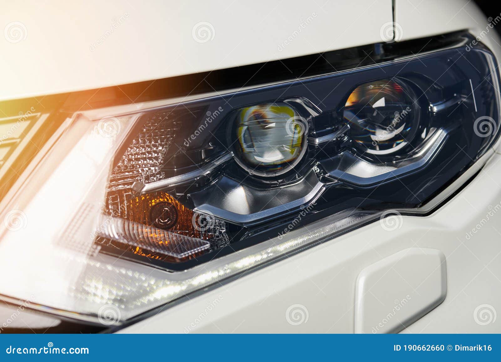 Front lights in modern car stock photo. Image of front 190662660