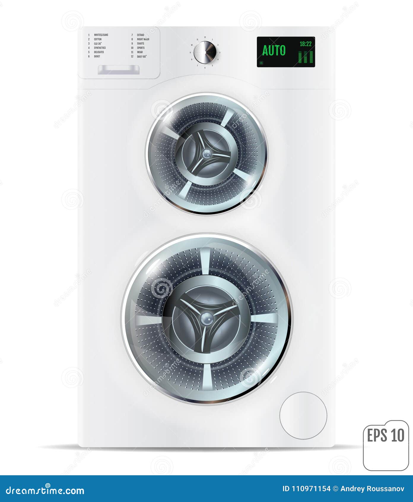 Front Load White Double Washing Machine Isolated on a White Back Stock