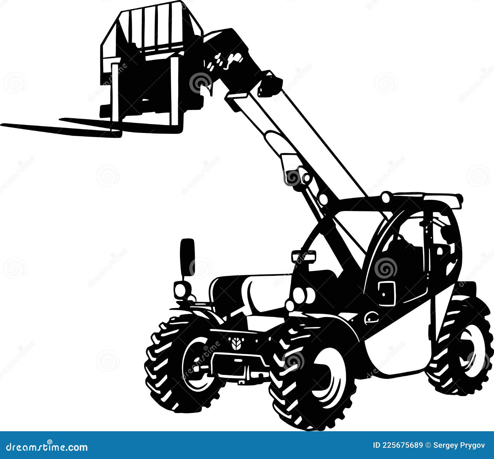 Front Loader Farm Tractor, Farming Vehicle Stencil Vector Stock