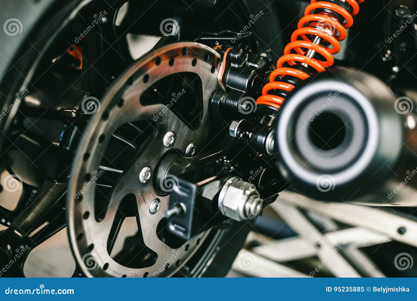 Front Motorcycle Disk Breaks and Tire in Close Up Stock Image Image