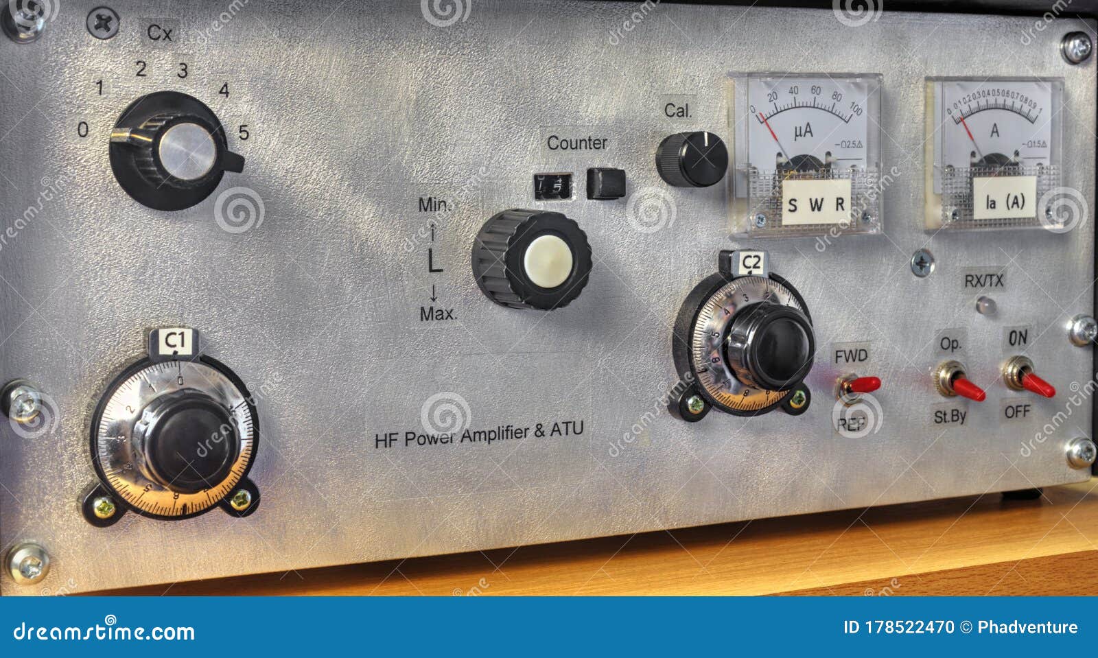 Front Panel of a High Frequency Power Amplifier with Vacuum Tubes Stock Photo photo