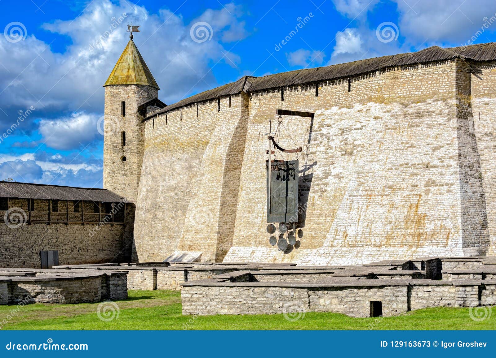 the front part of pskov kremlin - percy, xiv, pskov, russia.