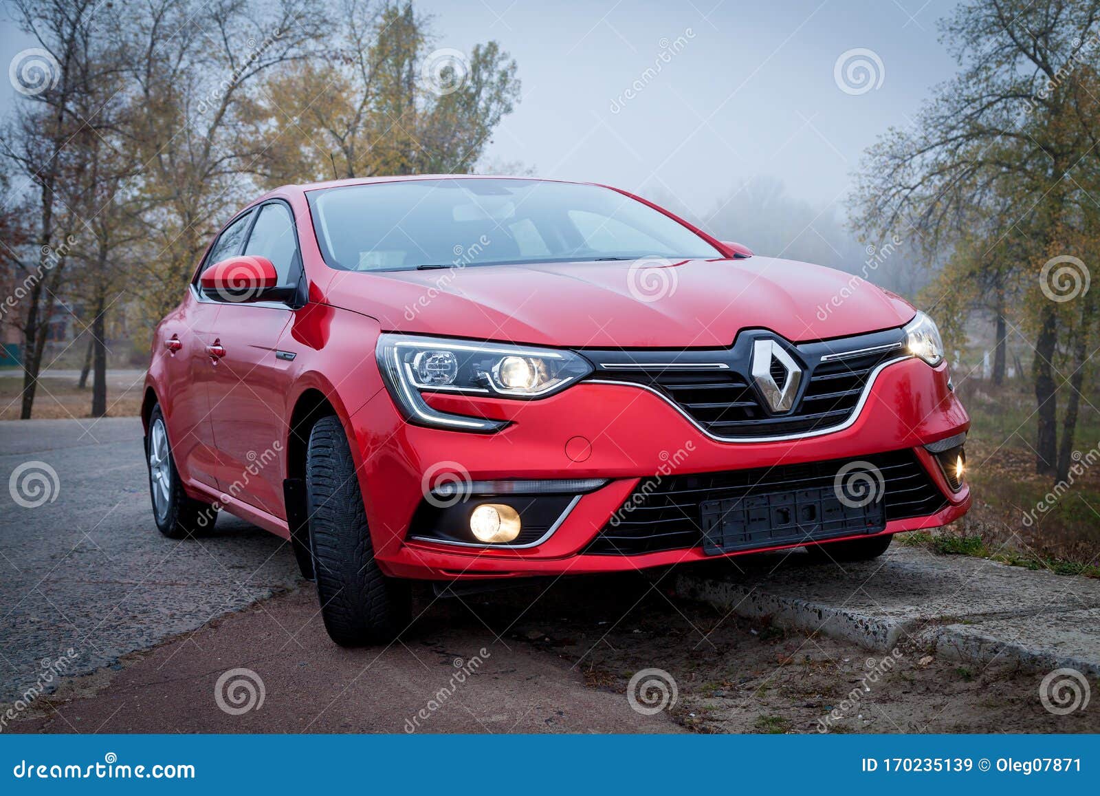 Front-side View of a Car Renault Megane Sedan Red Color on Nature Background Editorial Stock Image Image of detail, back: