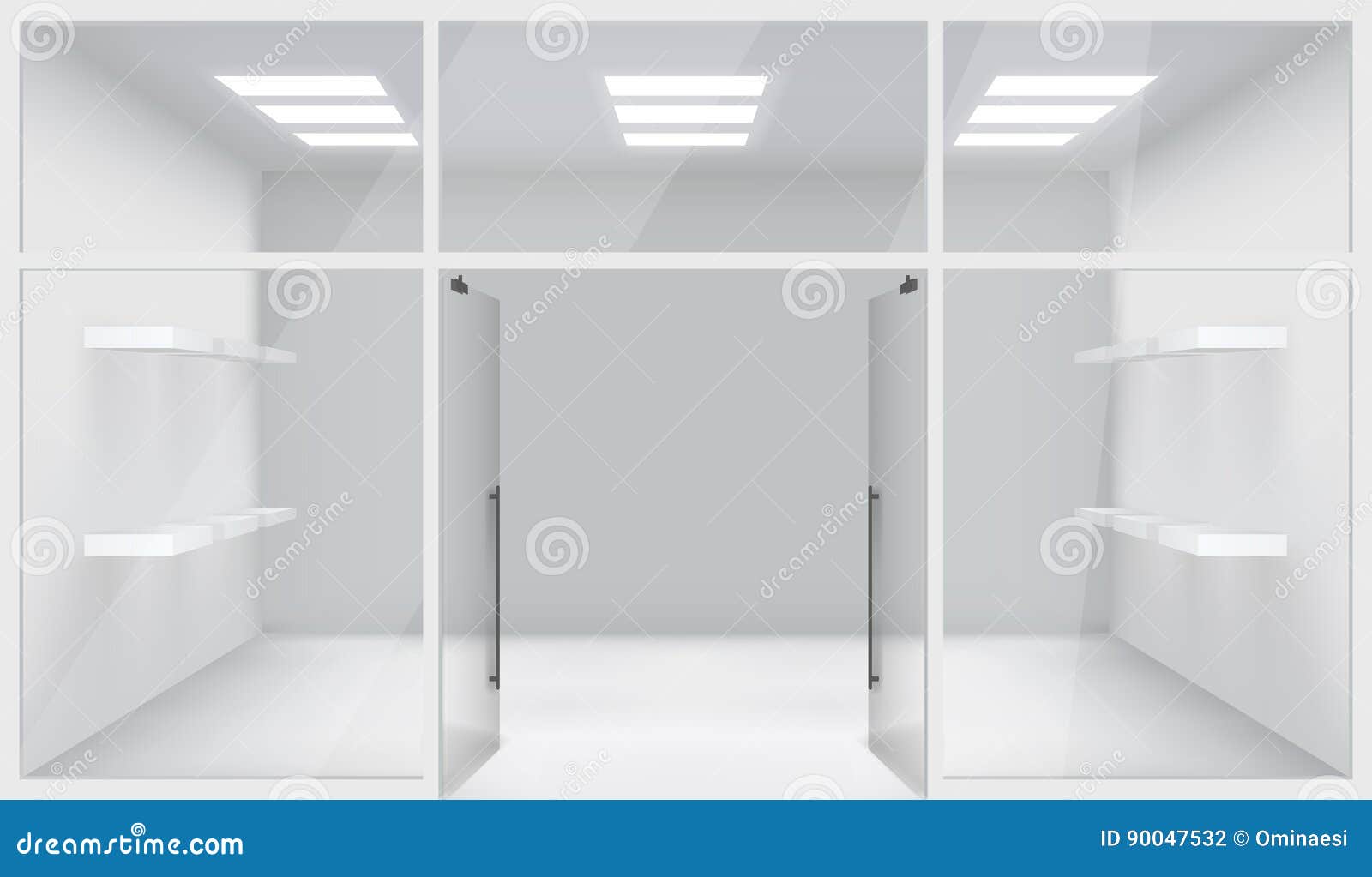 Download Front Store Shop 3d Realistic Space Open Doors Shelves Template Mockup Background Vector Illustration Stock Vector Illustration Of Illuminated Place 90047532