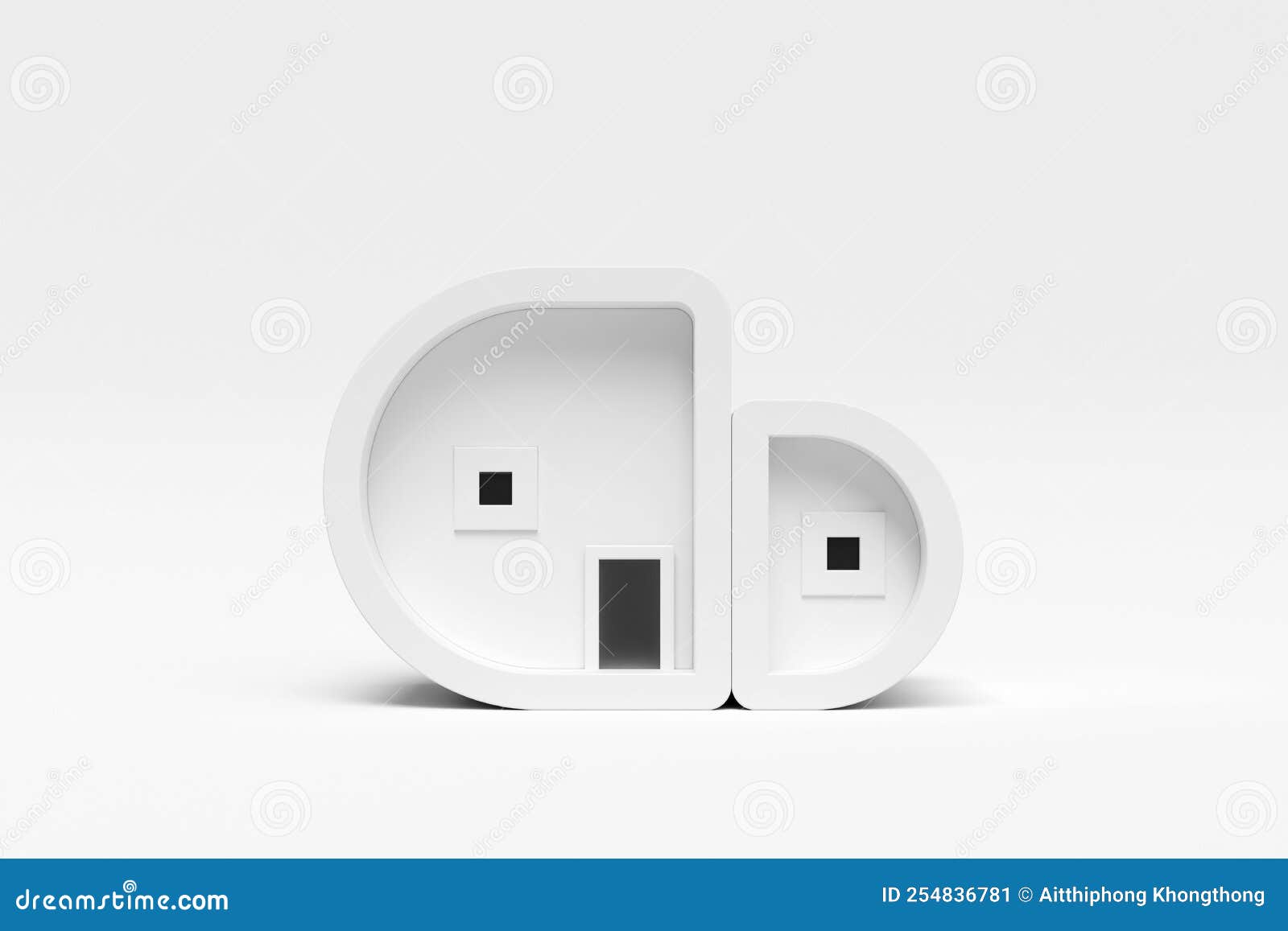 Front View of Abstract White House Isolate on White Background. Modern