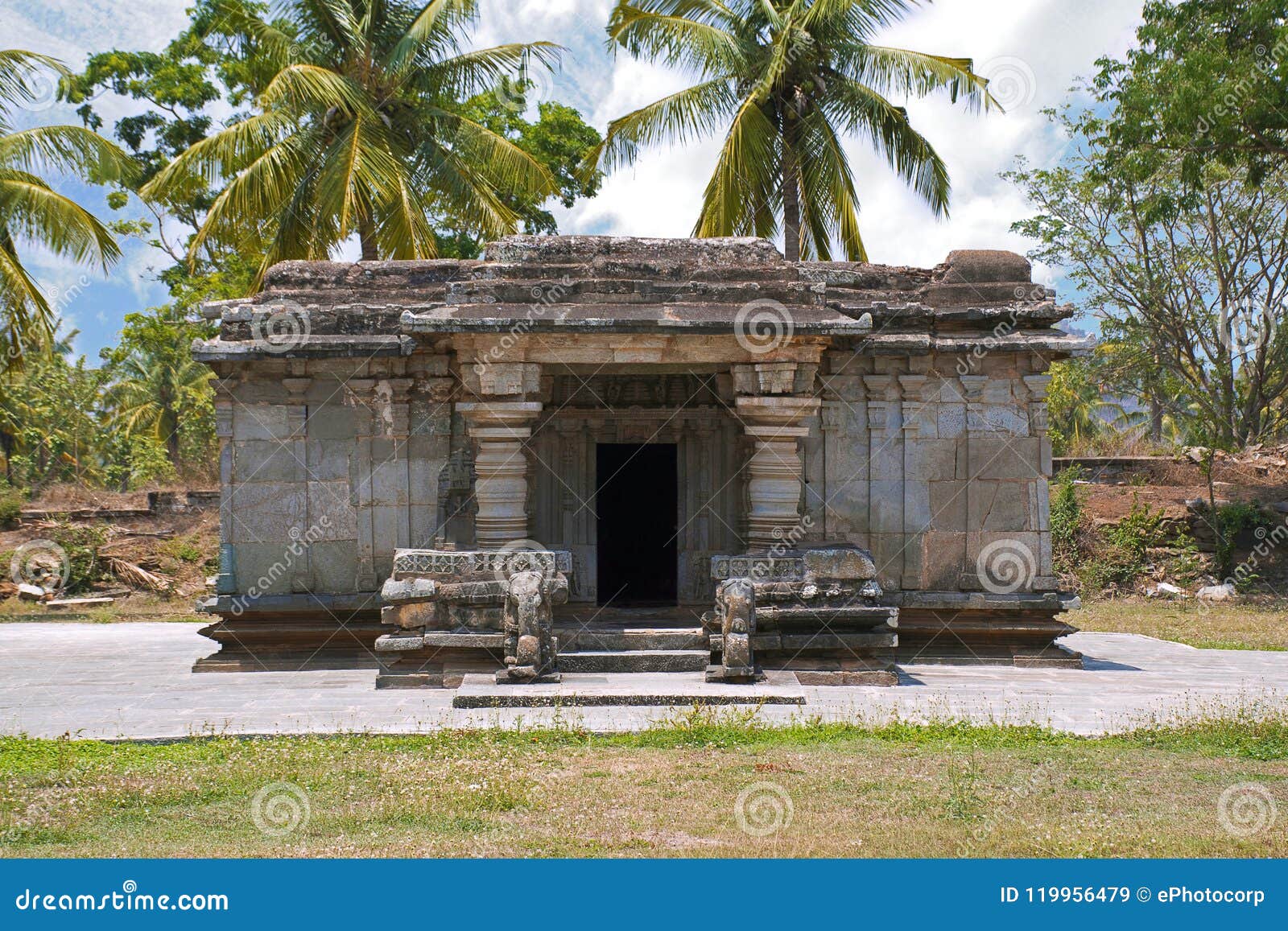 front view of adinataha basadi, basadi halli jain temple complex, karnataka.