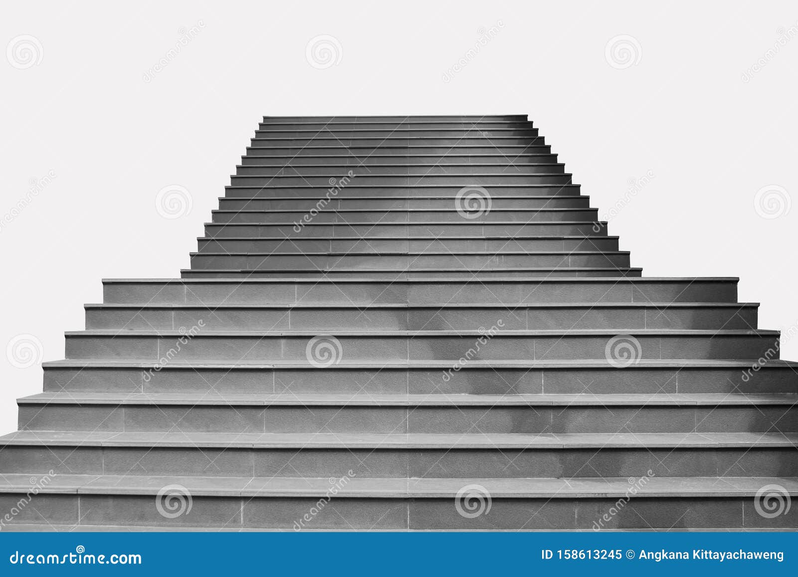 Front View Architecture of Concrete Staircase Isolated on Grey