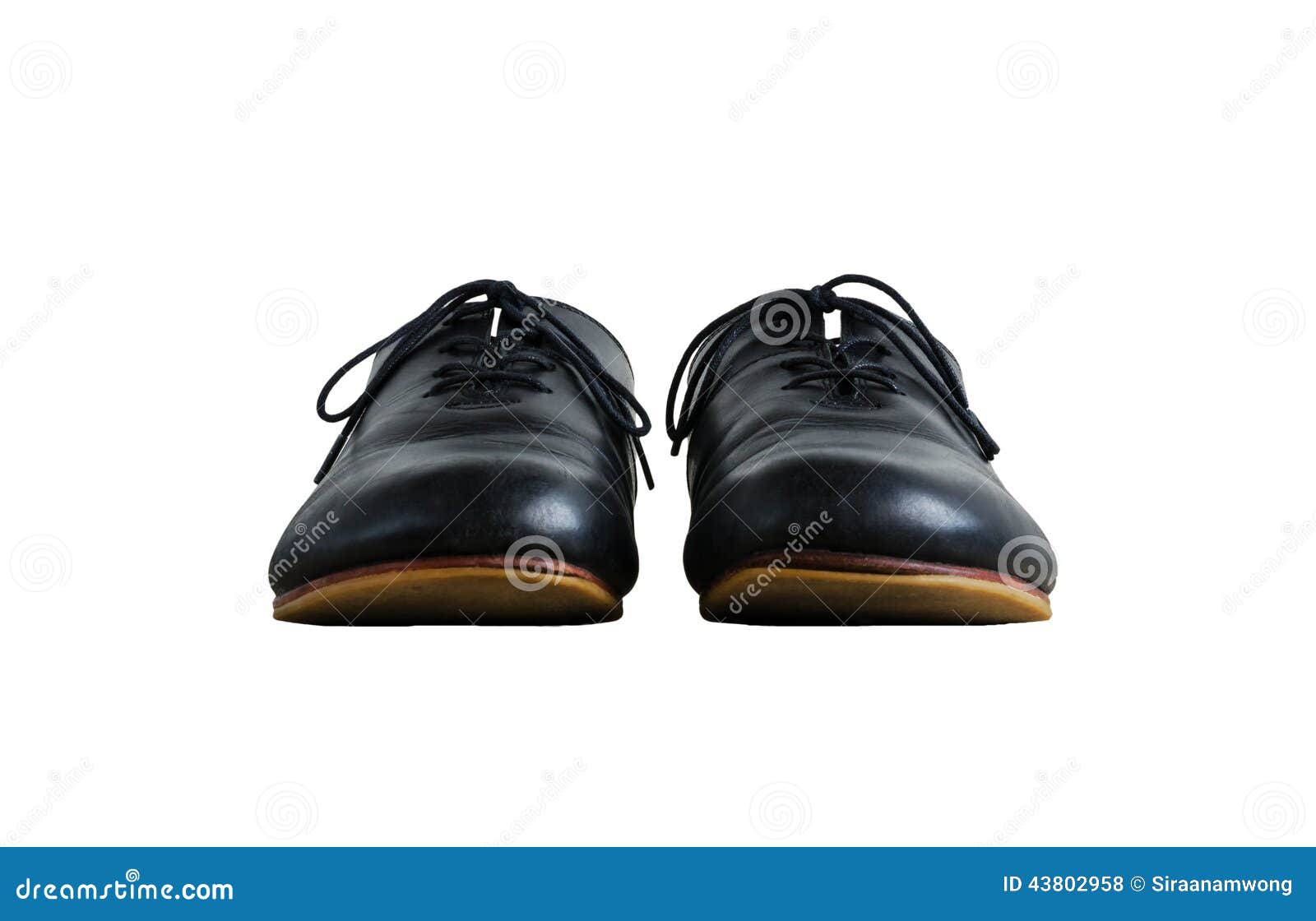 Front View Of Black Leather Shoes Isolated On White Stock Photo - Image ...