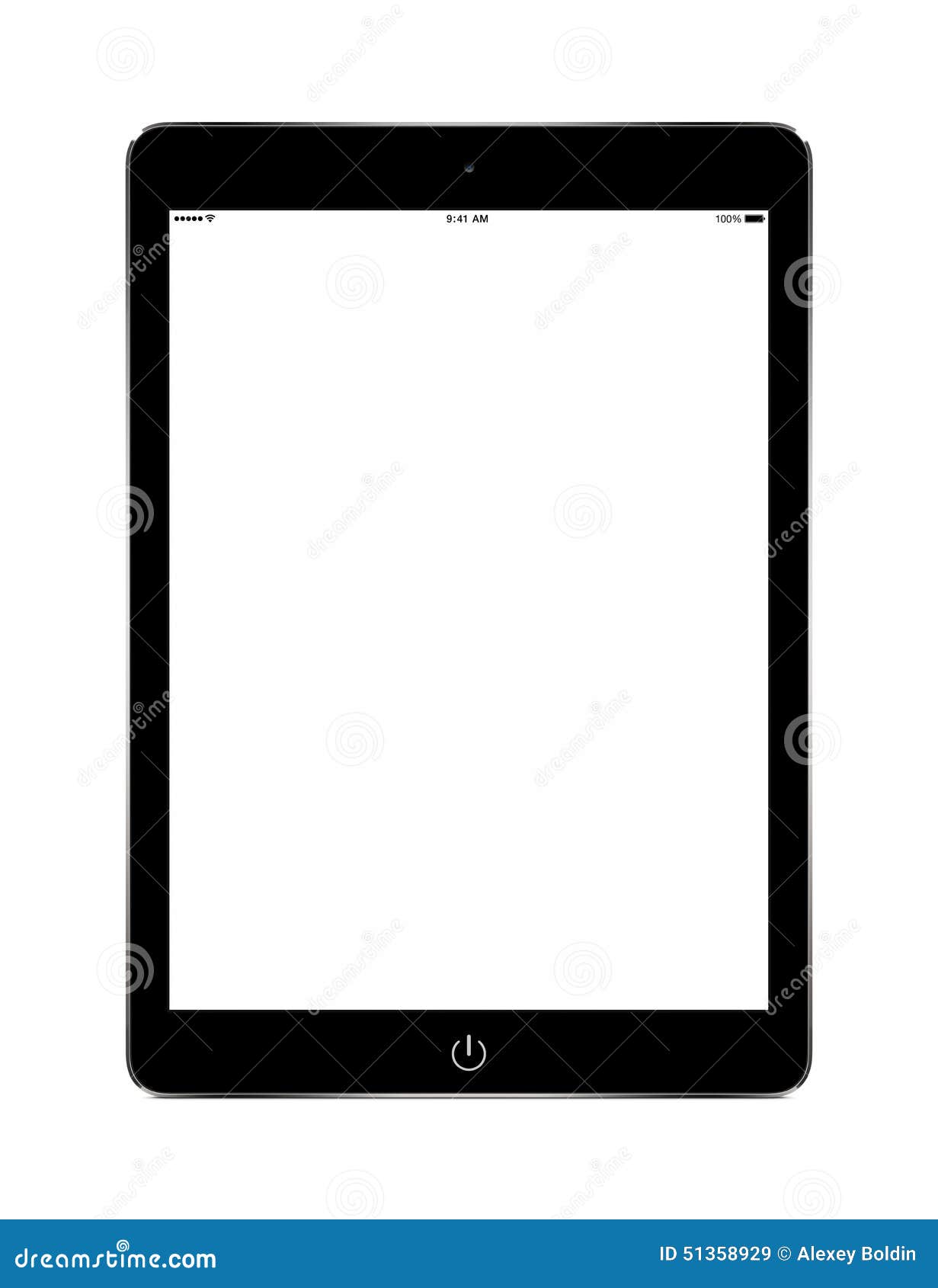front view of black tablet computer with blank screen mockup