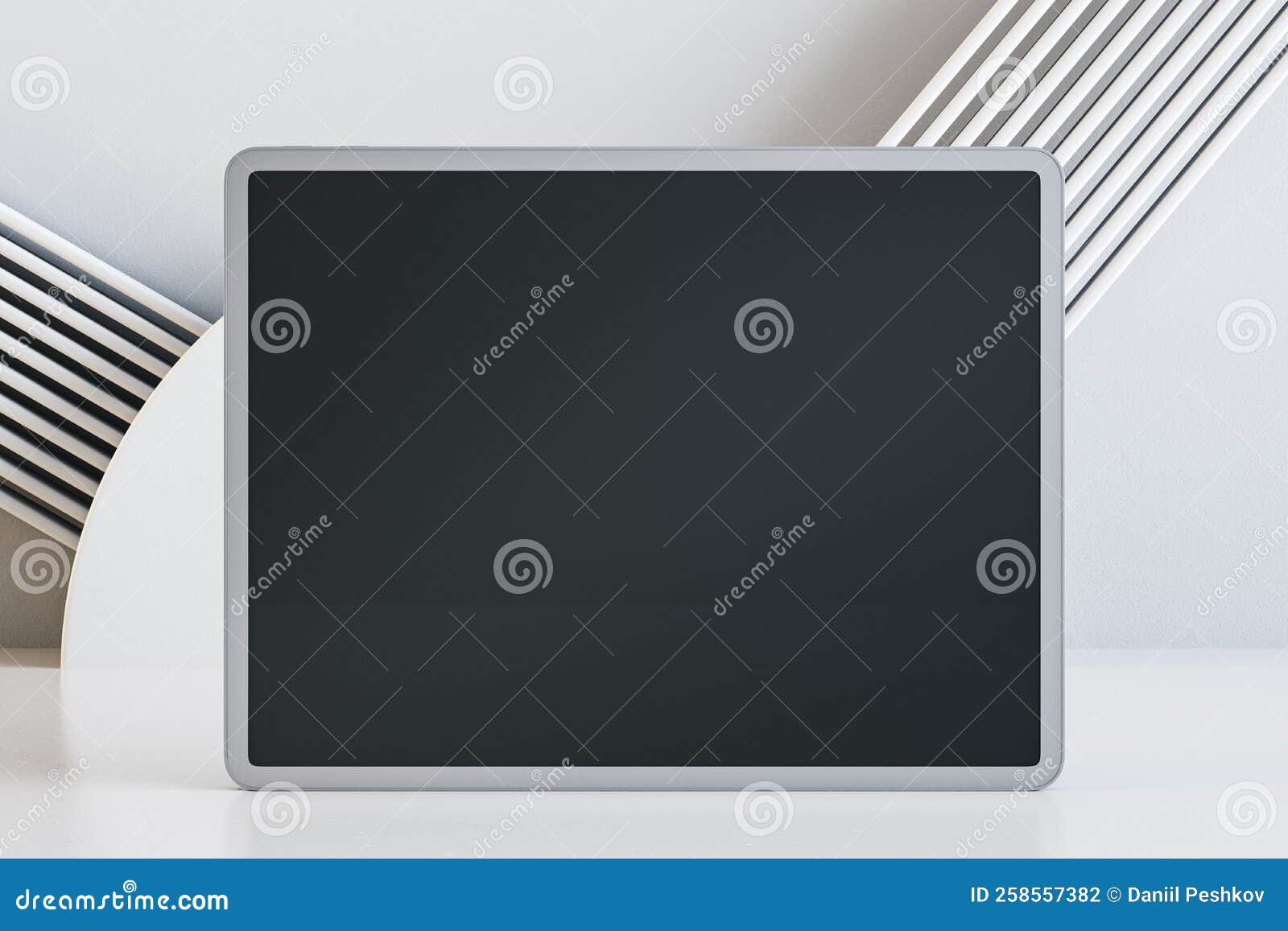 Front View on Blank Black Digital Tablet Screen with Space for Your
