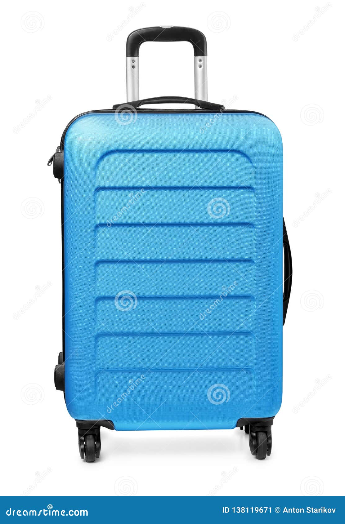 Front View of Blue Plastic Suitcase Stock Image - Image of cabin ...