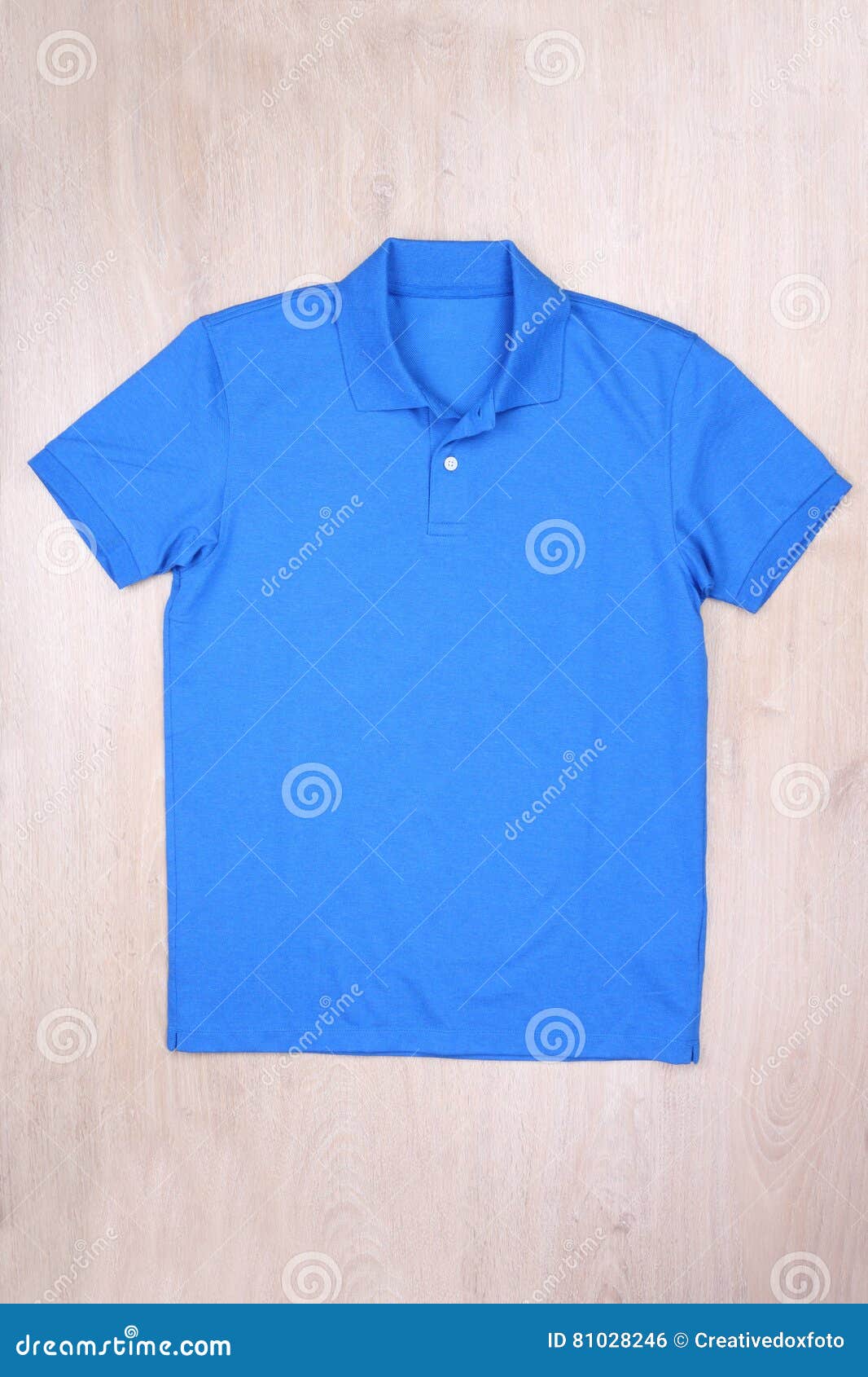 Front View Blue Polo Shirt on Wooden Background Stock Photo - Image of ...