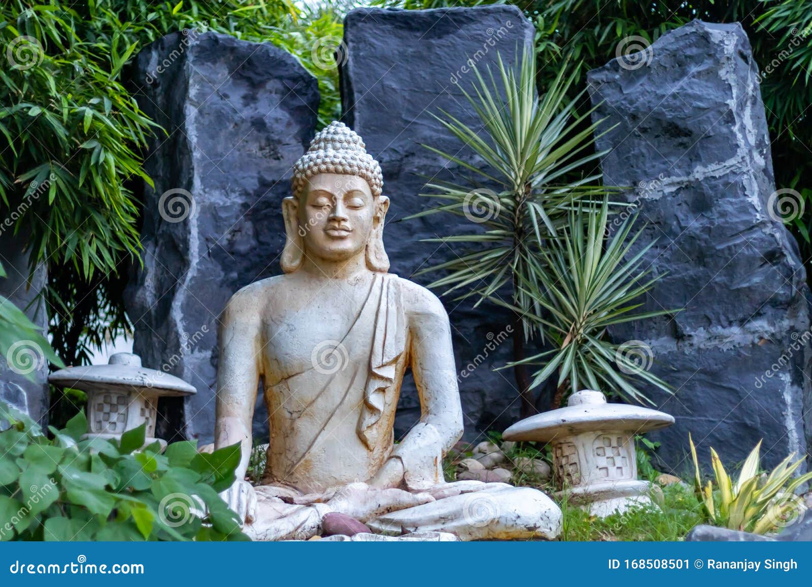 Front View of a Buddha Statue Made of Marble. Enlightment and Peace