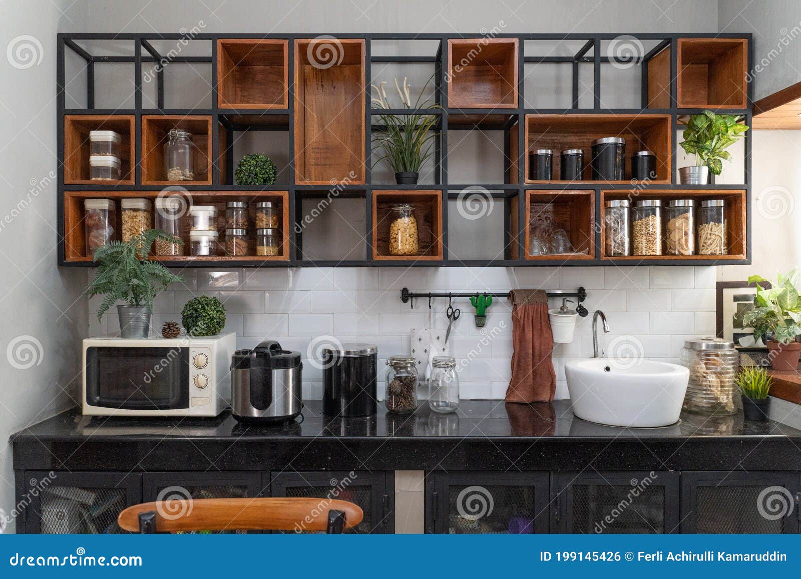 The Front View of the Clean Kitchen Table is Bright Stock Photo Image
