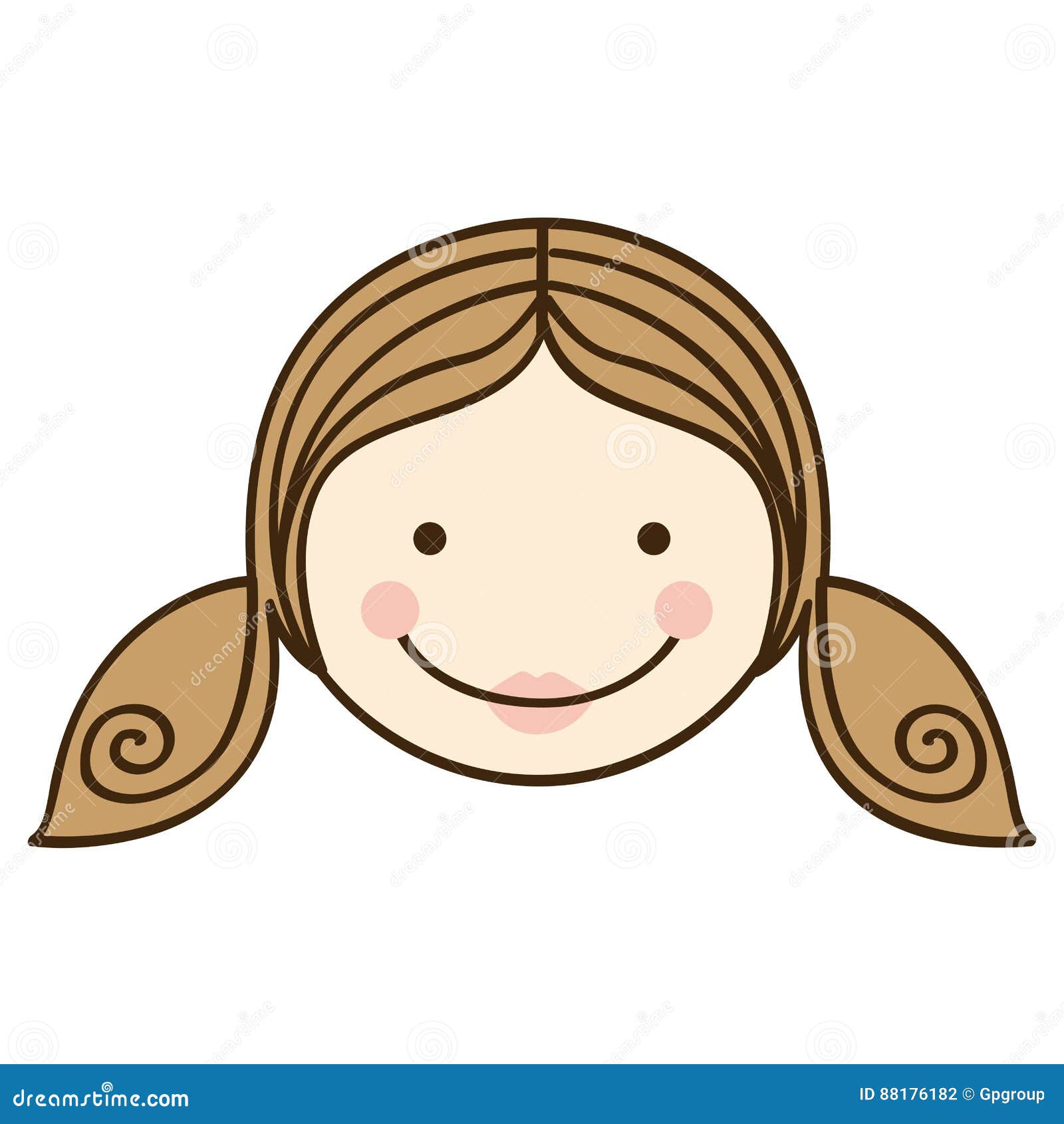 front view colorful silhouette cartoon girl daugther face