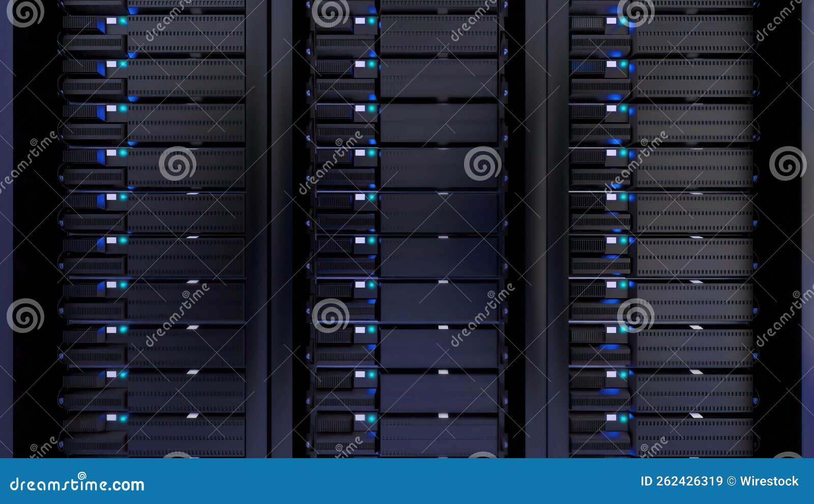 Front View of Computer Racks in the Server Room Data Protection