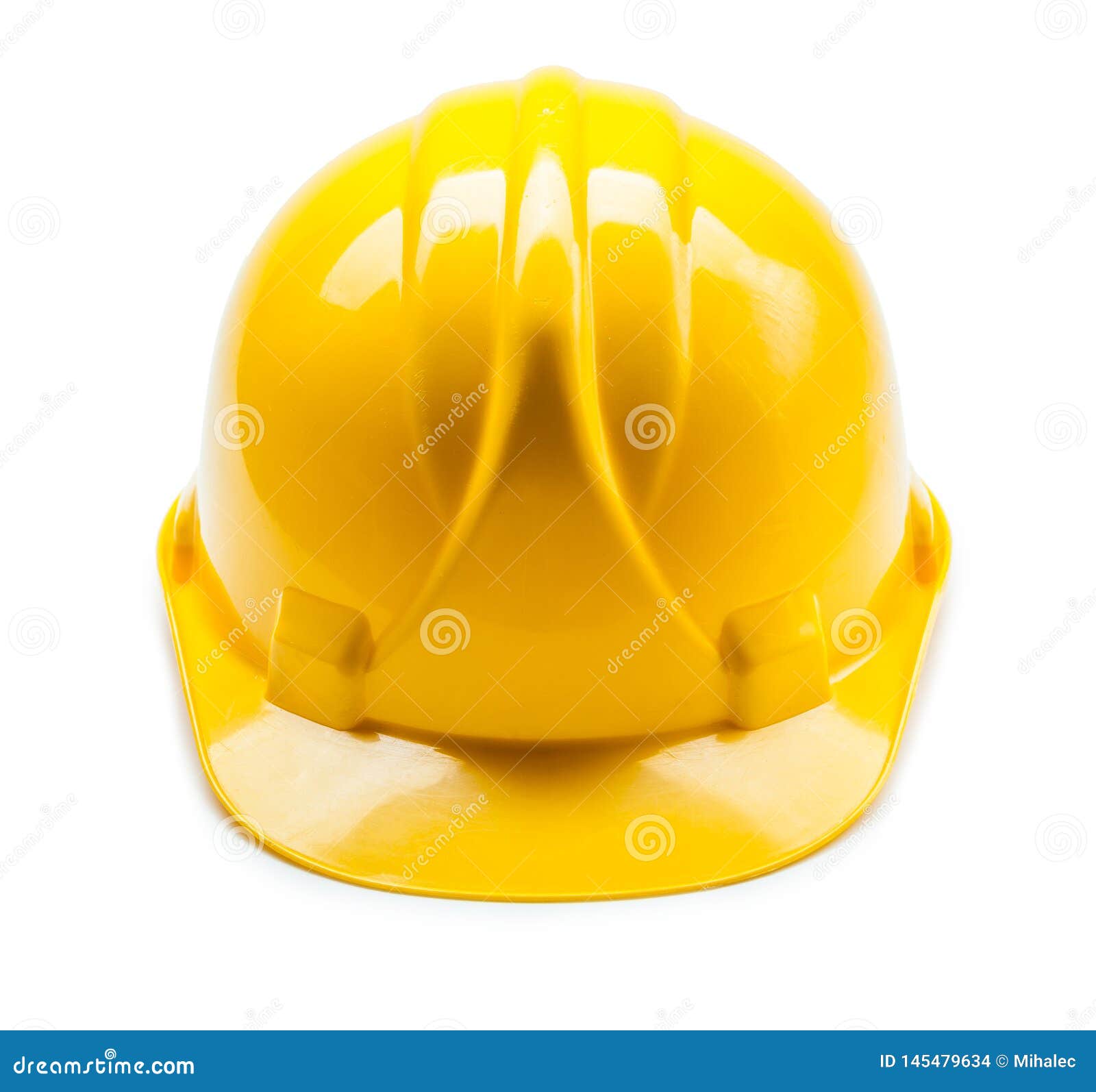 Front View Construction Yellow Helmet Isolated on White Background