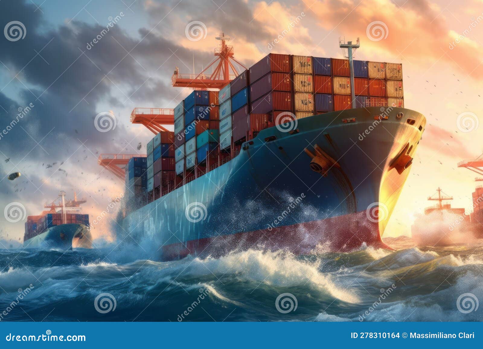Front View of a Dynamic Image of Cargo Ship that Run in the Middle of