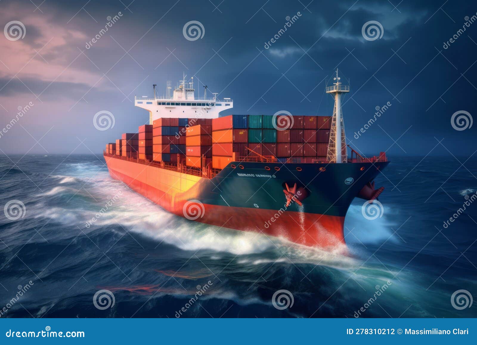 Front View Of A Dynamic Image Of Cargo Ship That Run In The Middle Of front-view-of-a-dynamic-image-of-cargo-ship-that-run-in-the-middle-of