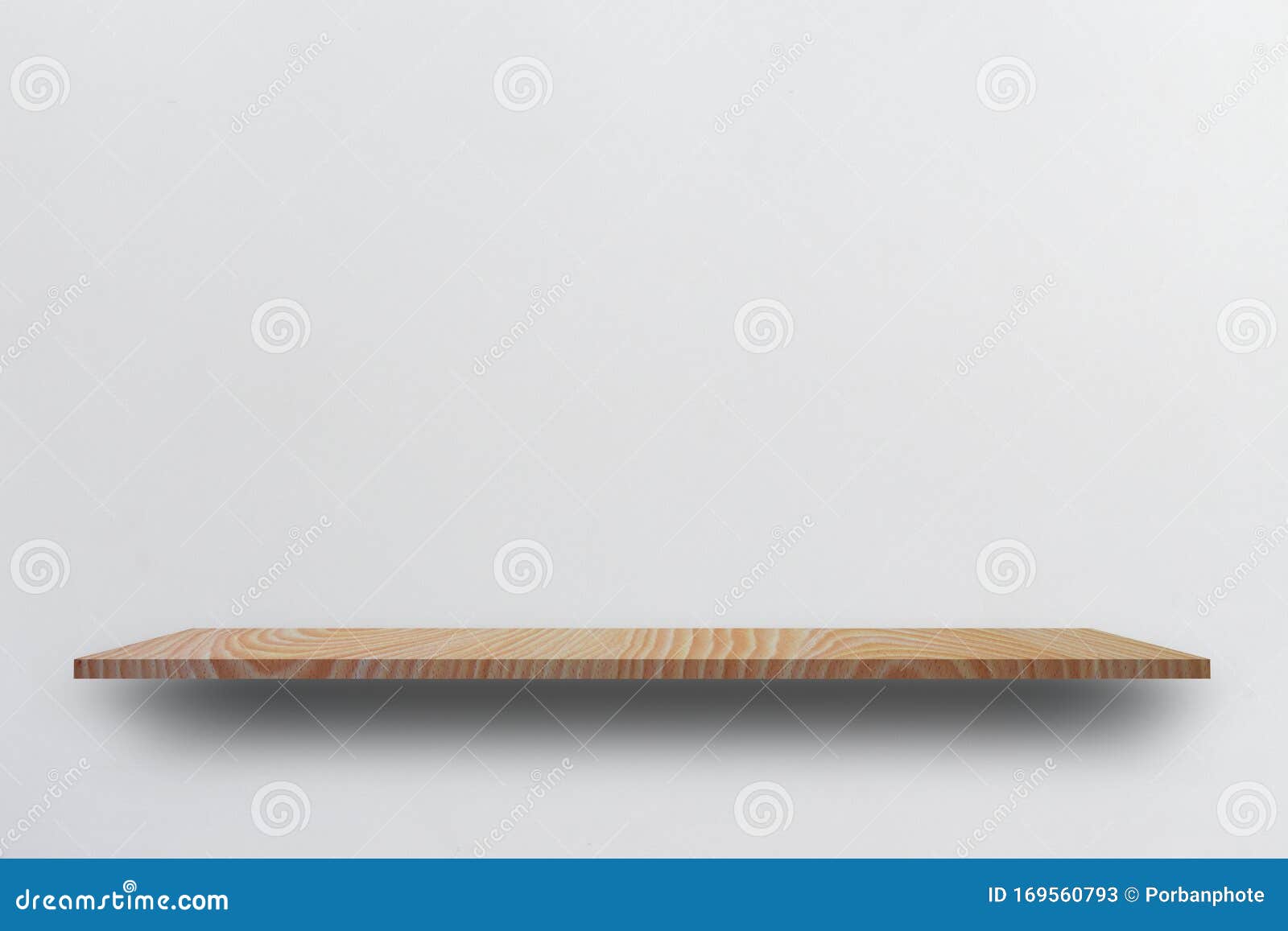 Front View Empty Wooden Shelf and Grey Wall. Stock Image Image of