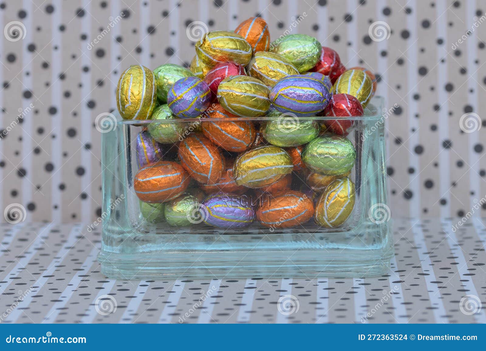 Front View of a Glass Ashtray Full with Chocolate Eggs at Amsterdam the