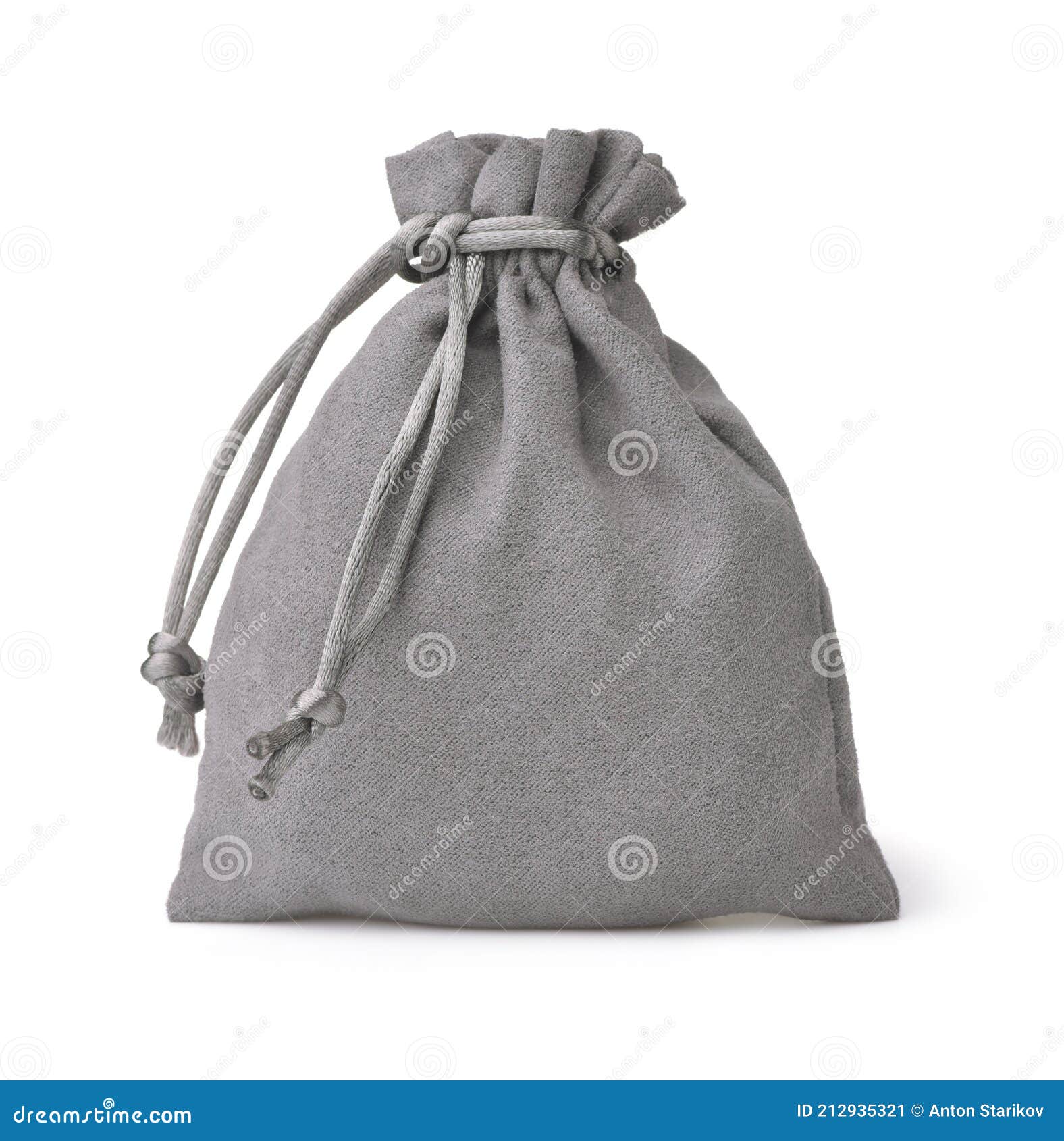front view of grey fabric drawstring gift bag