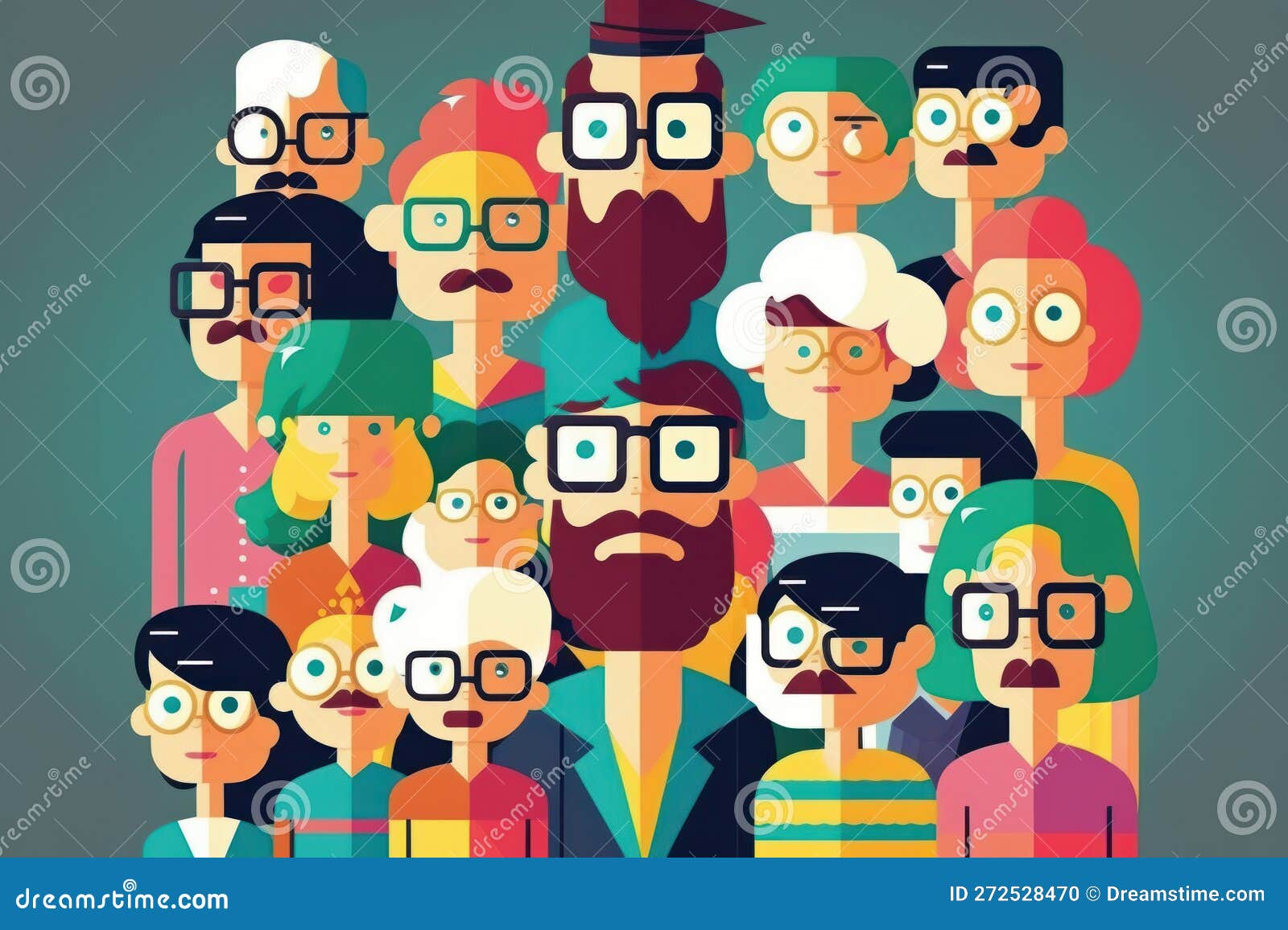 front view. group of abstract funny disproportionate people. beautiful colorful . style. generative ai