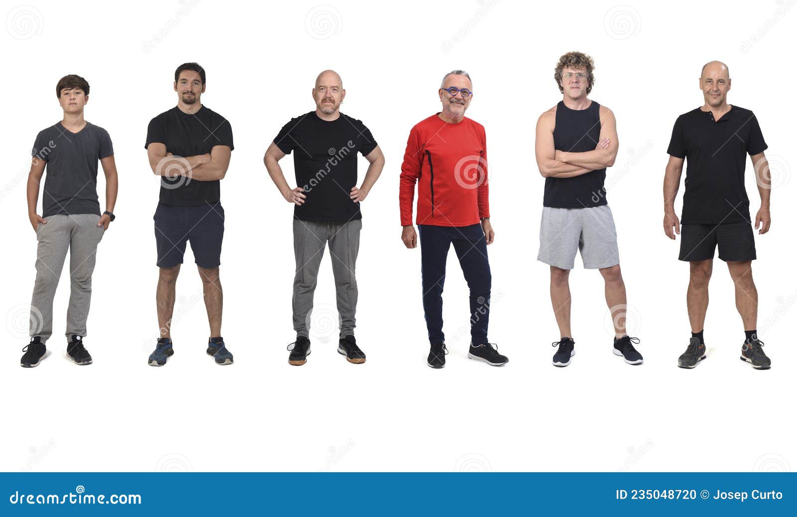 View of a Group of Men Sportswear Isolated on White Stock Photo Image