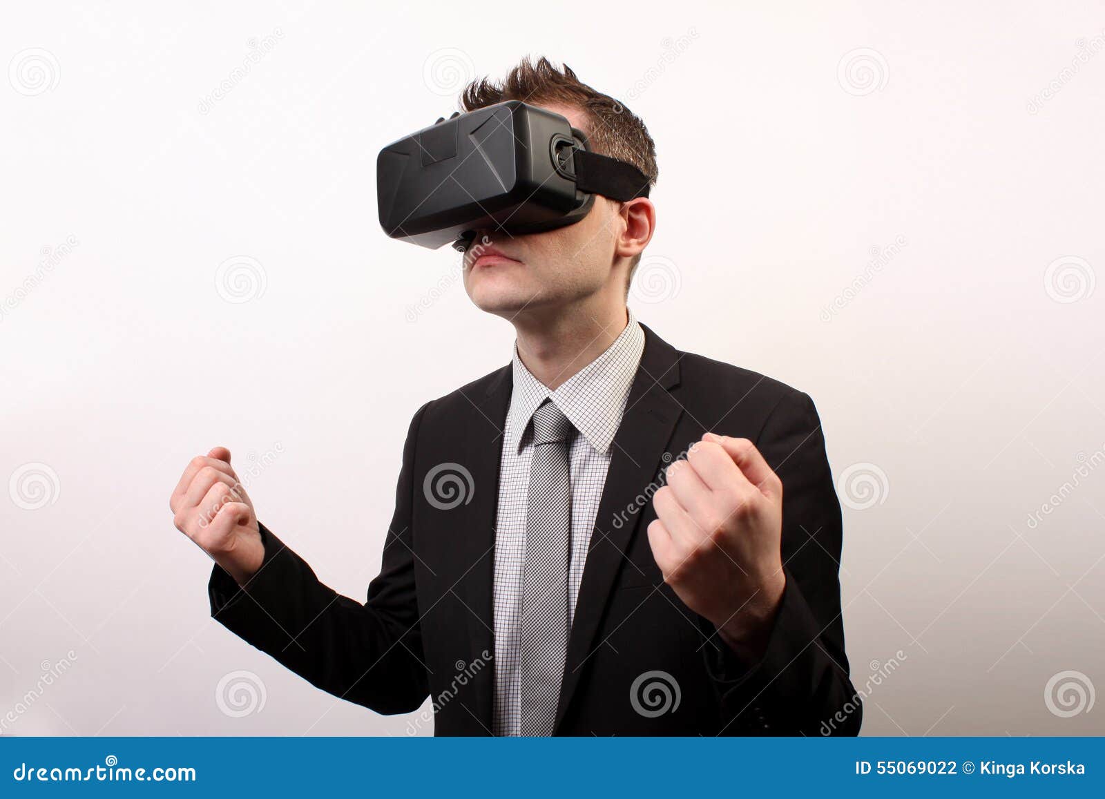 Elegant, Neutral Man In A Black Formal Suit, Wearing A VR 