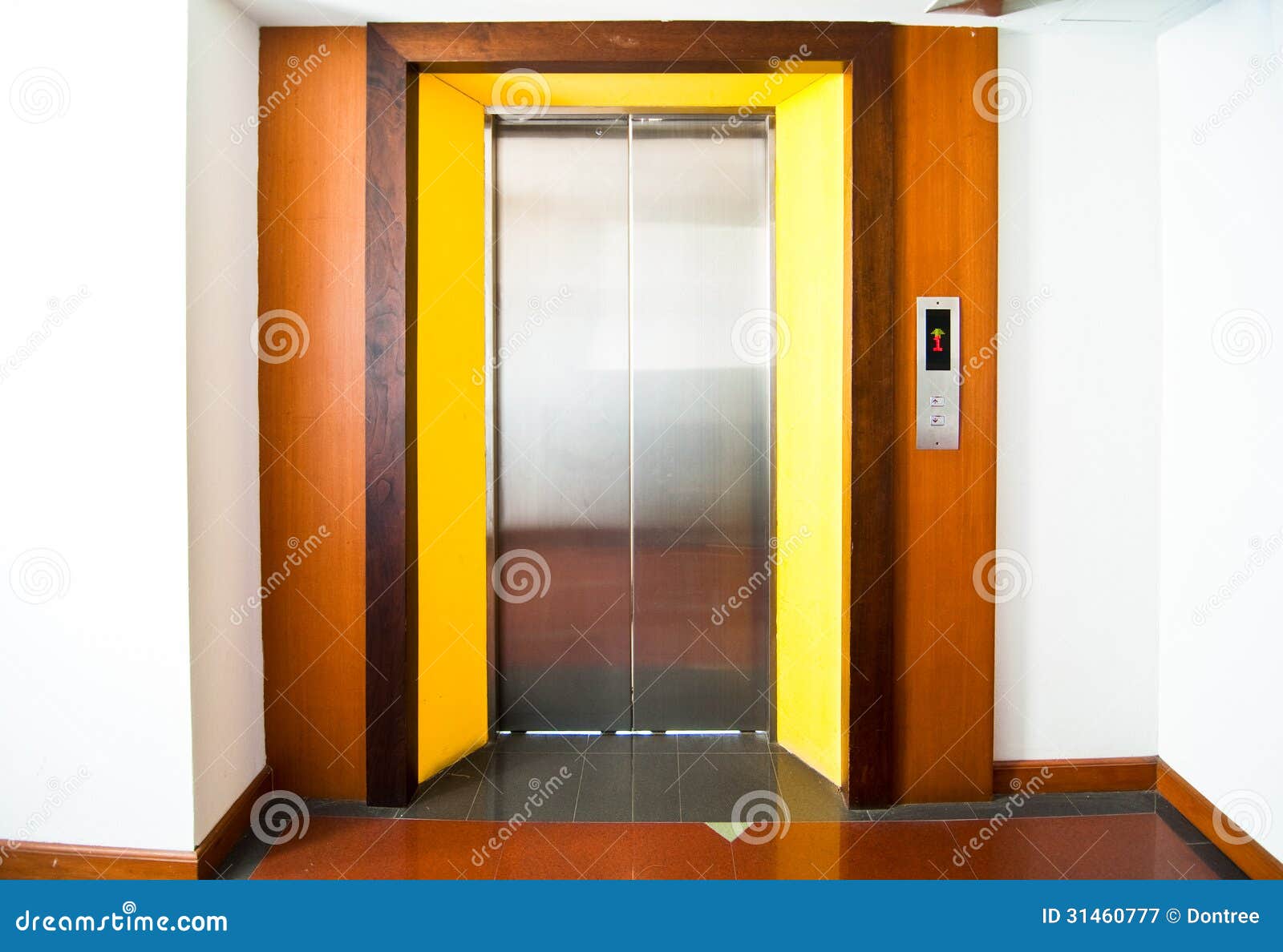 Front View of a Modern Elevator with Closed Doors in Lobby Stock Image