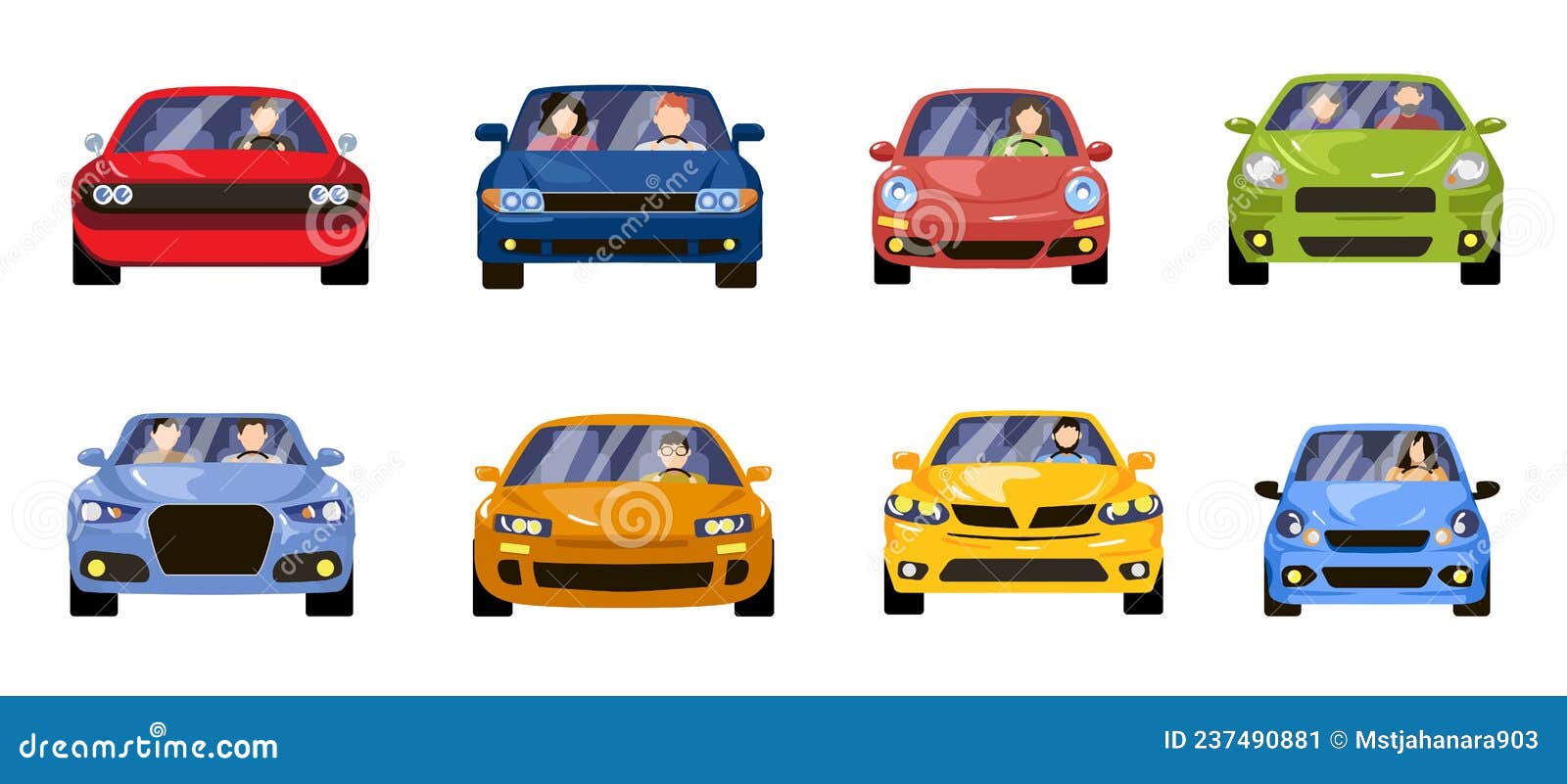 Front View of People Driving Cars Cartoon Vector Illustration Stock ...