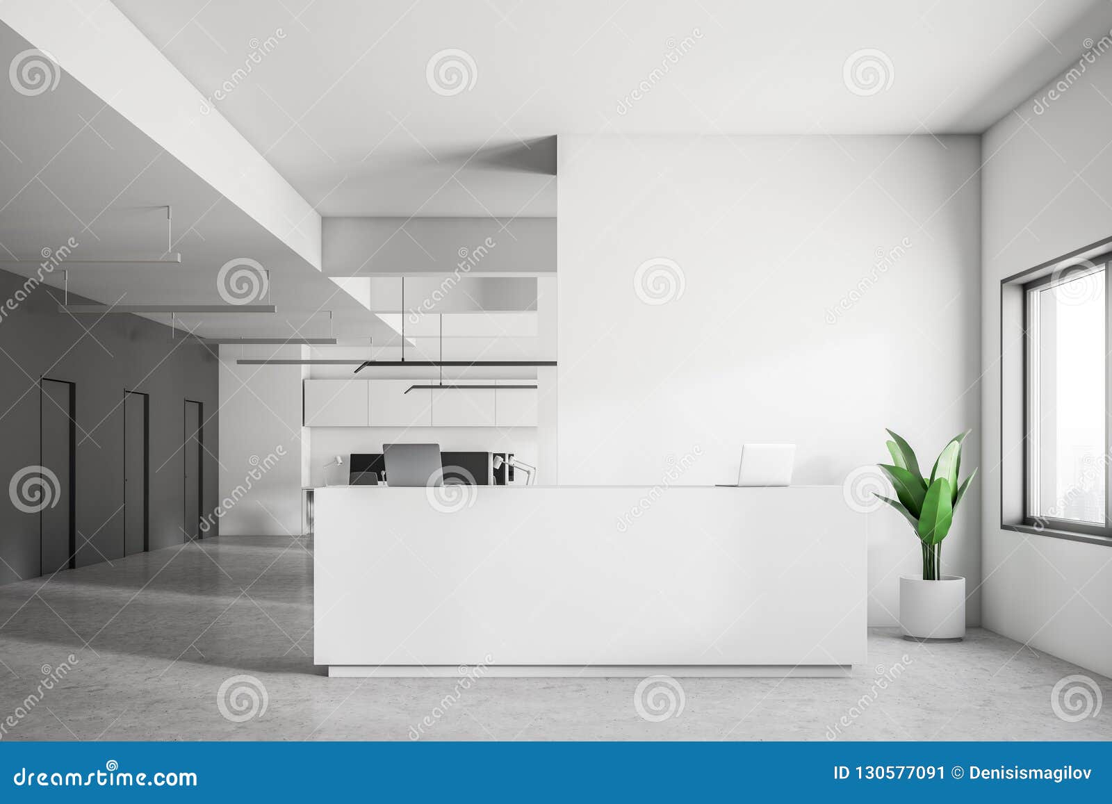 Front View Of Reception Desk In Modern Company Stock Illustration