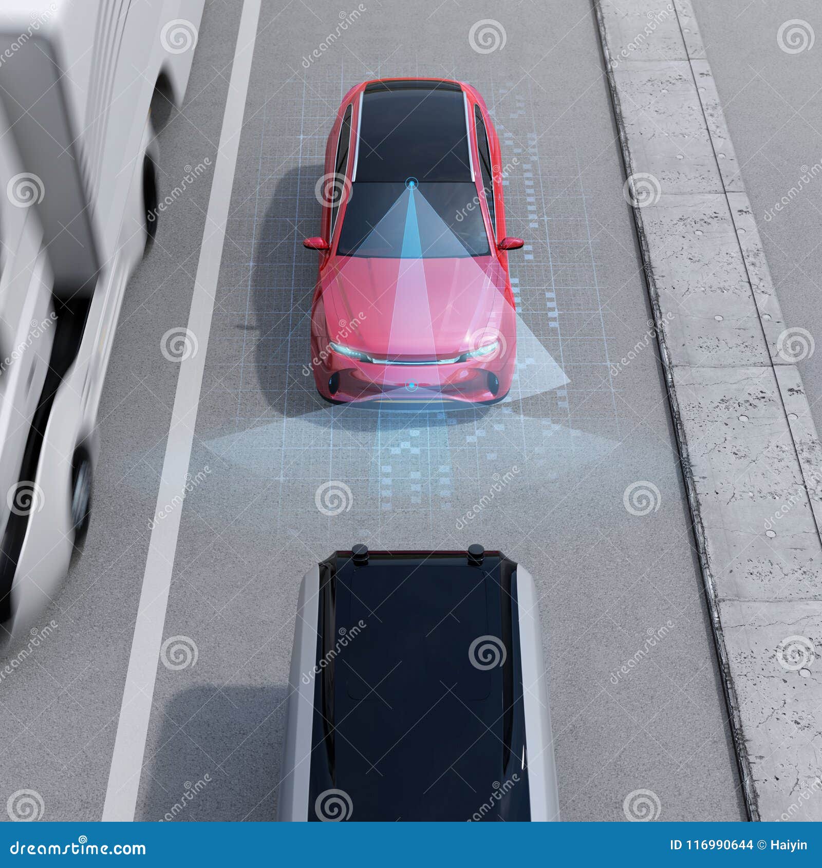 front view of red suv emergency braking to avoid car cras