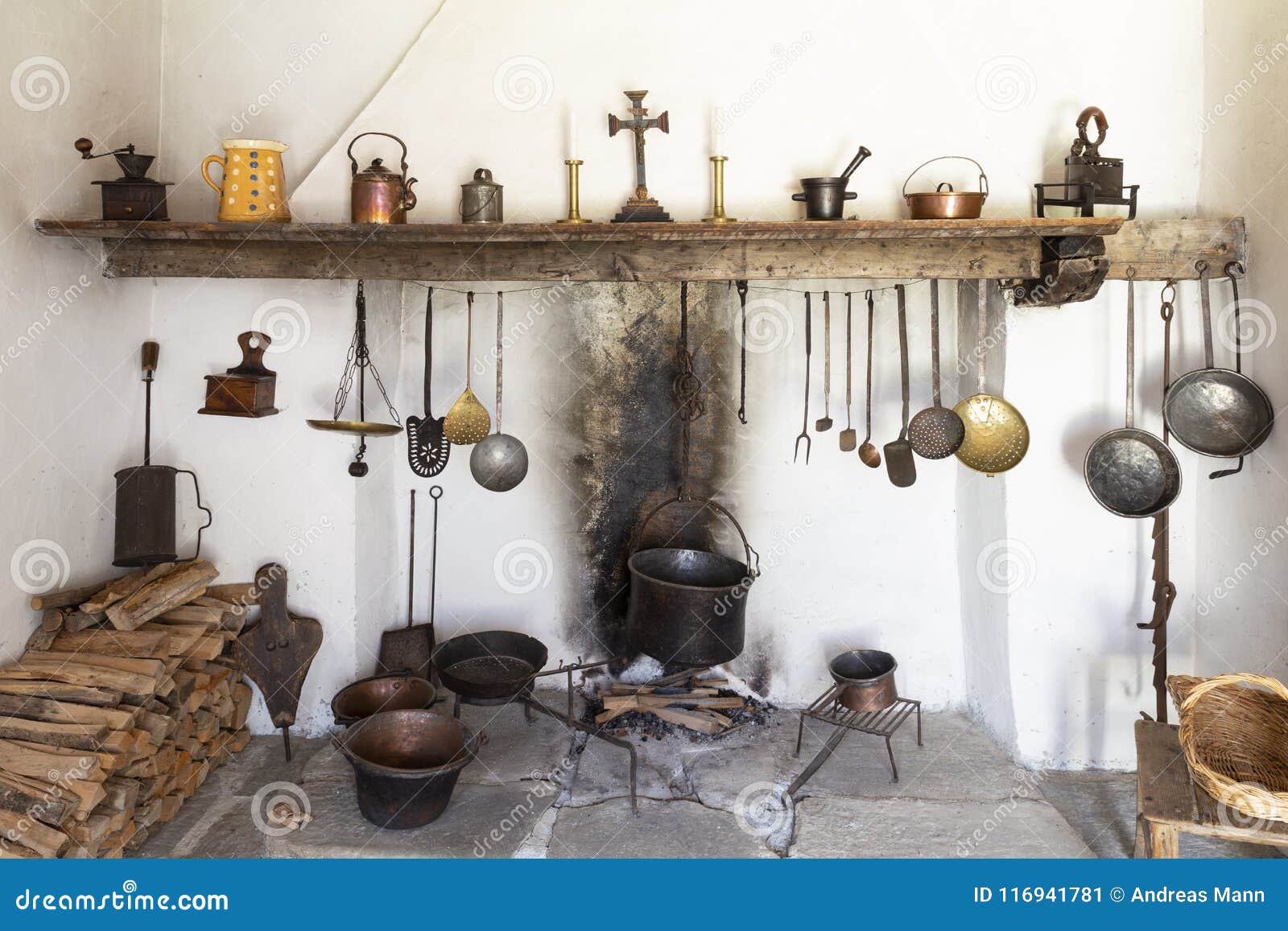 Front View of a Vintage Rustic Kitchen Stock Image Image of equipment