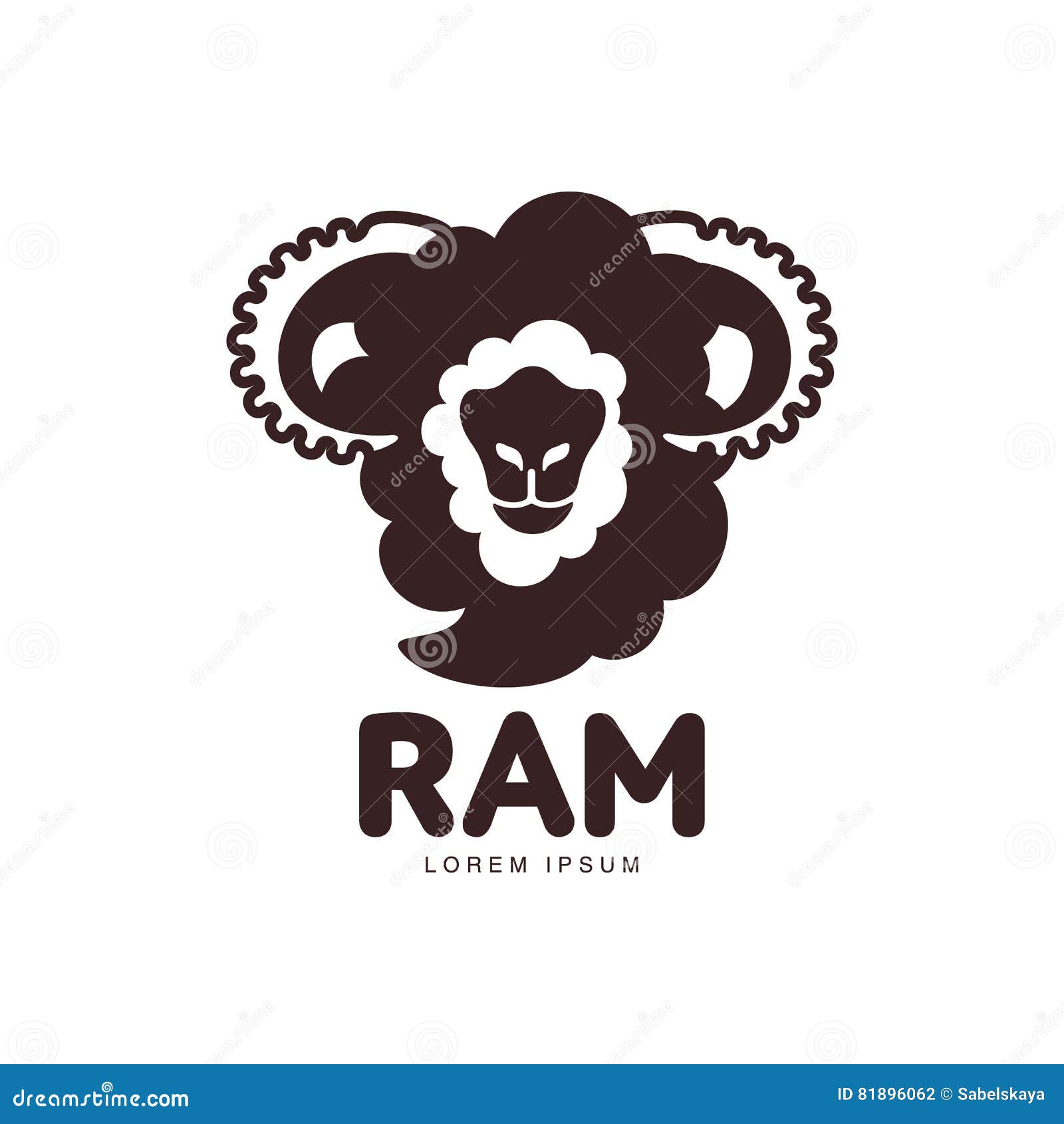 Front View Silhouette Ram, Sheep, Lamb Head Graphic Logo Template Stock