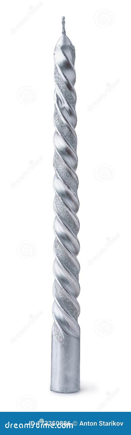 front view of silver twisted taper candle