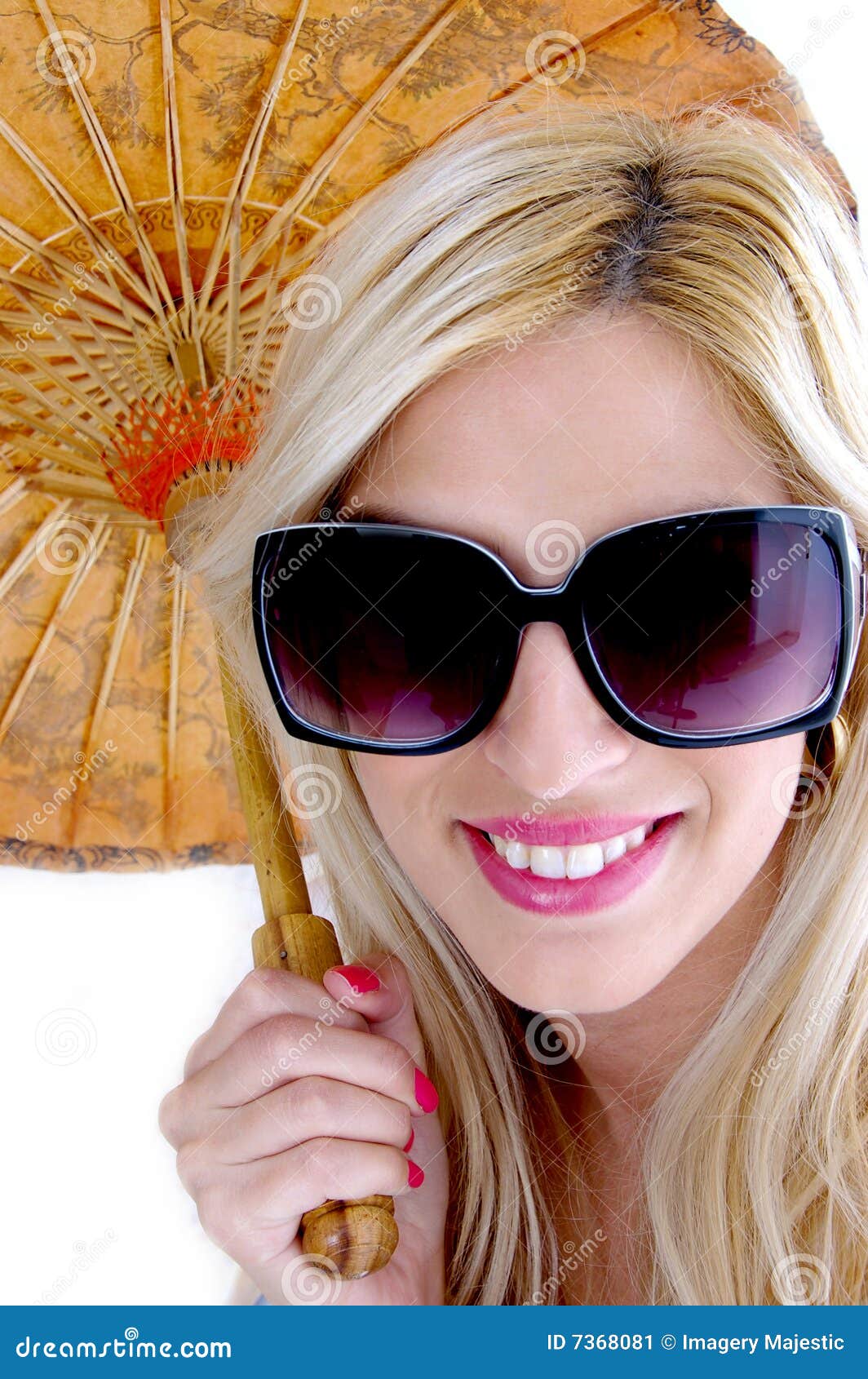 Front View of Smiling Woman in Sunglasses Stock Image - Image of ...