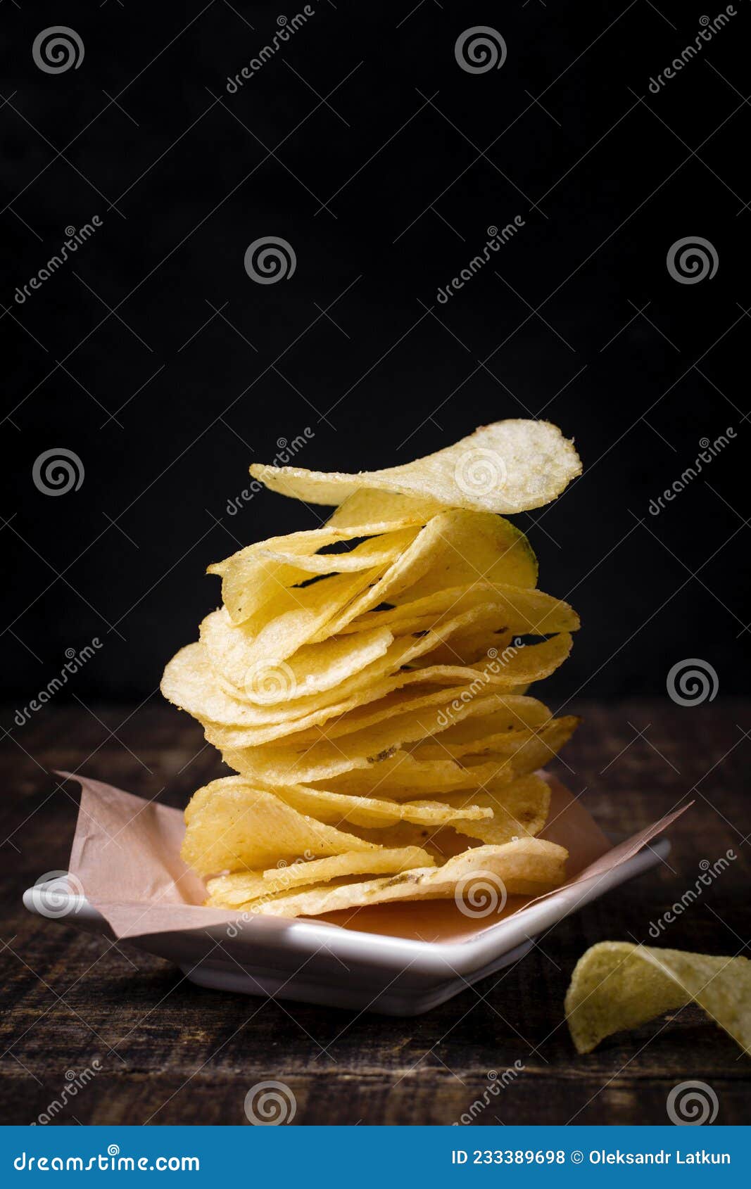 Front View Stack Potato Chips. High Quality Photo Stock Photo Image