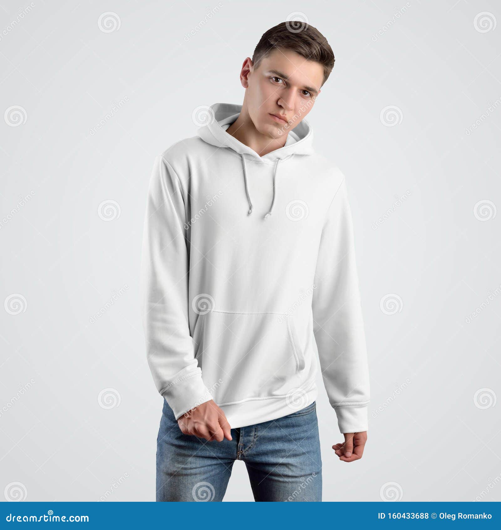 Download Front View Of A White Hoodie Mockup Template For A Young ...
