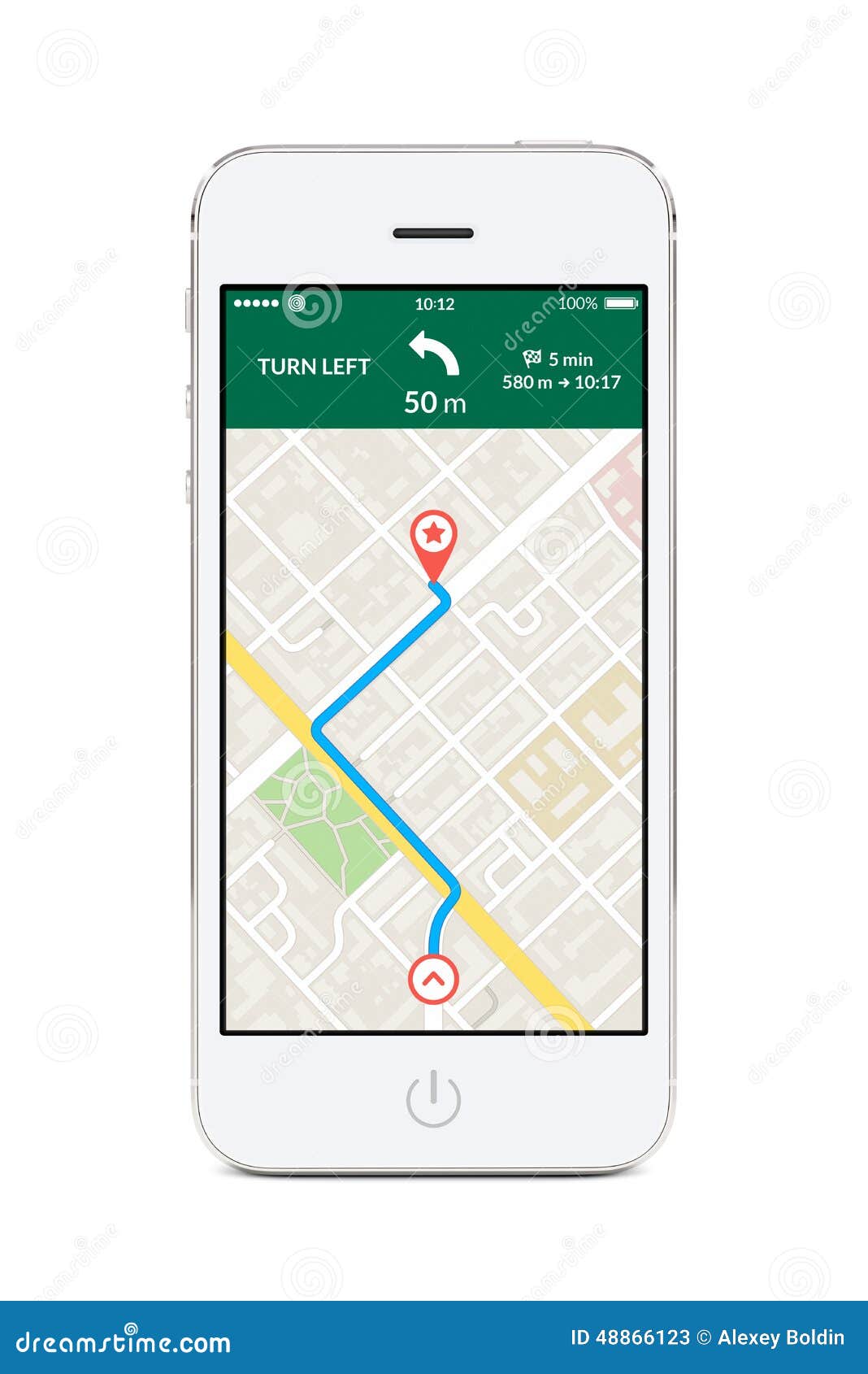 Front View Of White Smart Phone With Map Gps Navigation ...