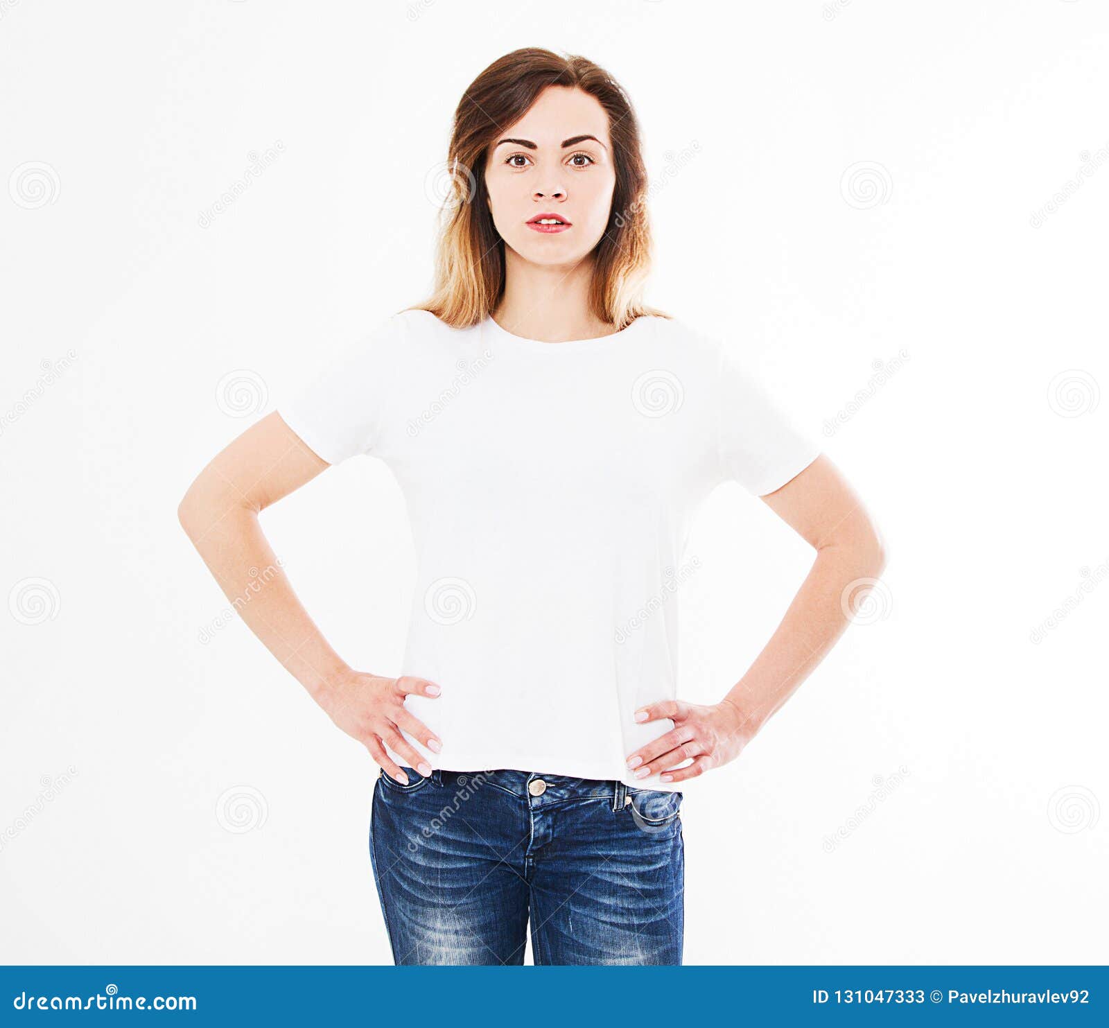 Download Front View Woman In T Shirt Isolated On White Background ...