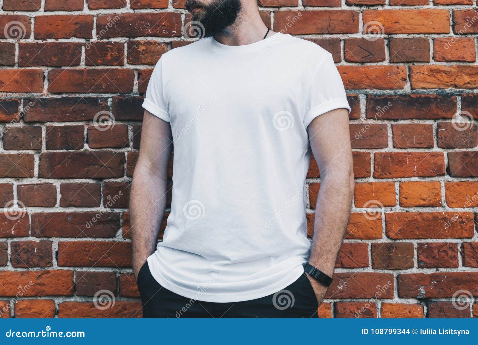 Download Front View. Young Bearded Millennial Man Dressed In White ...