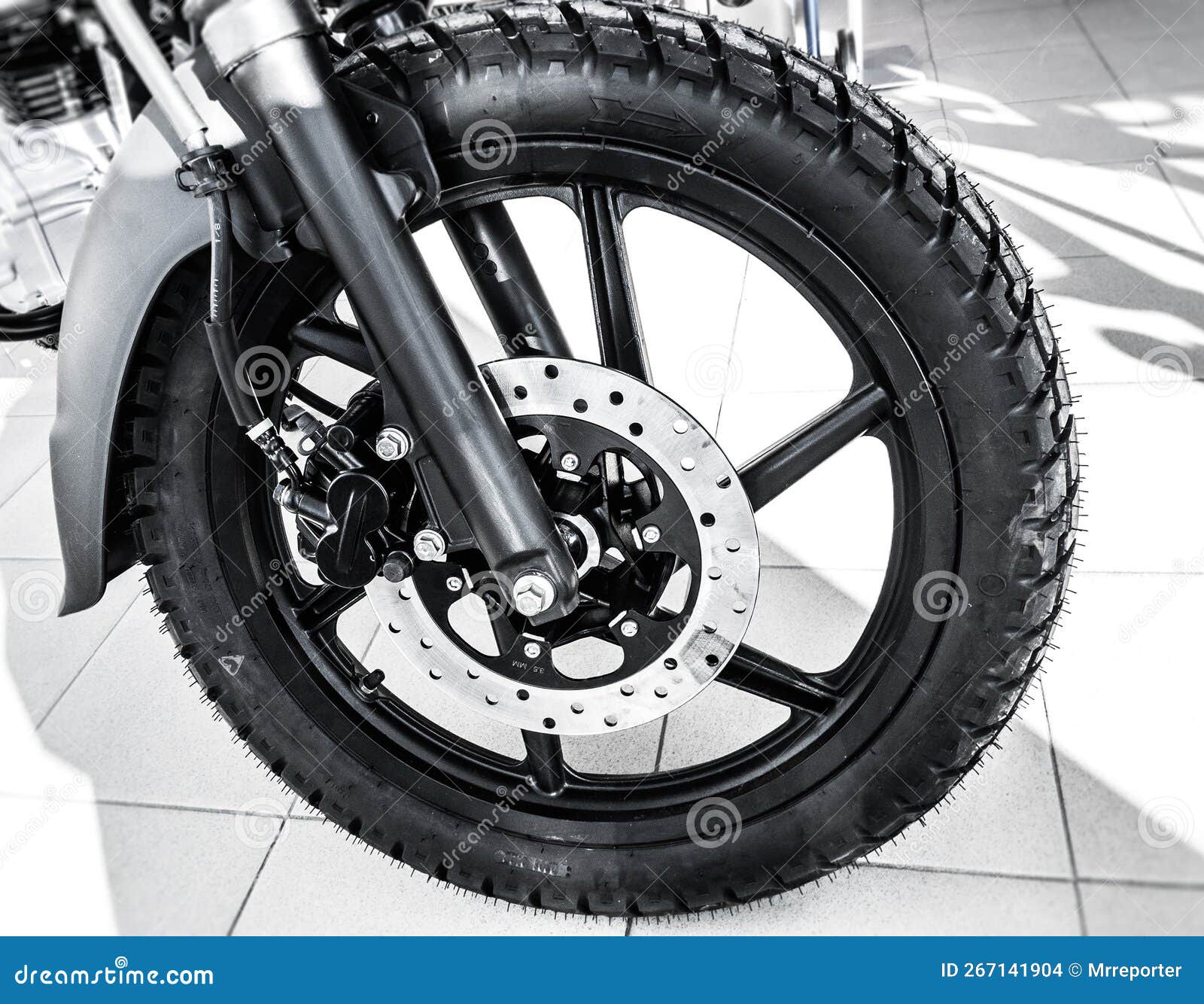 Front Wheel of Brand New Motorcycle Stock Photo Image of moto, dealership 267141904