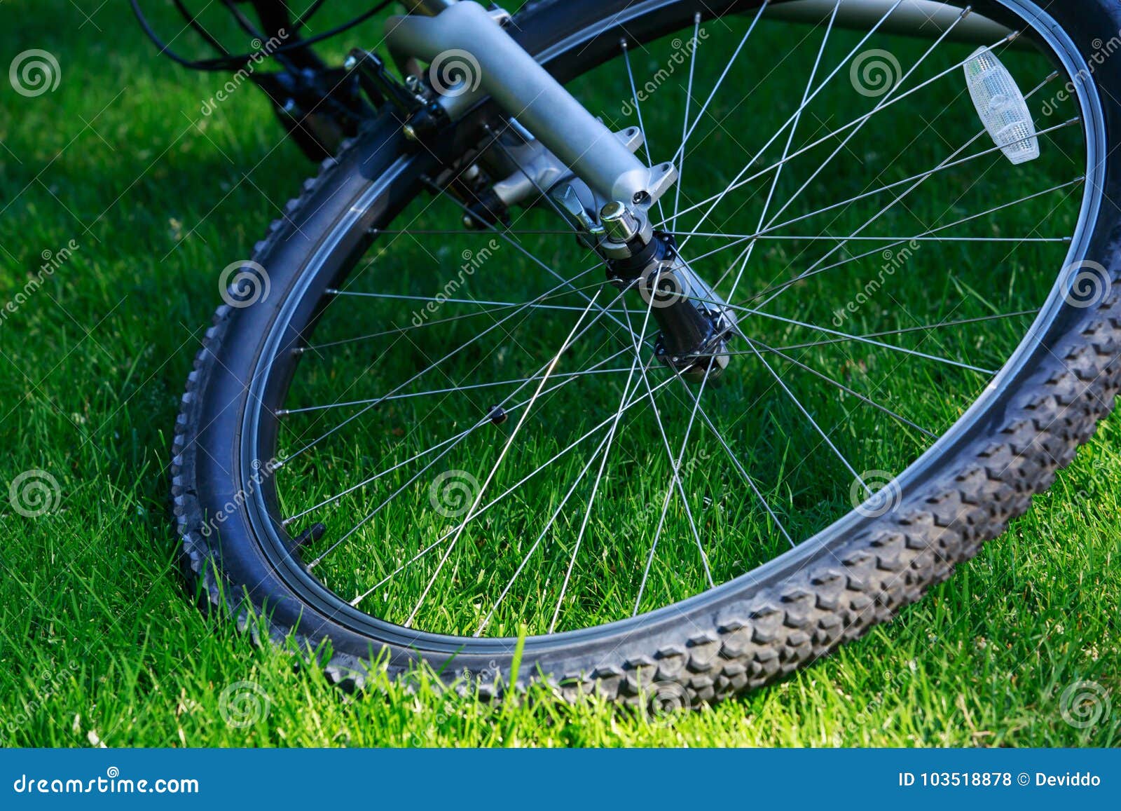Wheel of a mountain bike stock photo. Image of road 103518878