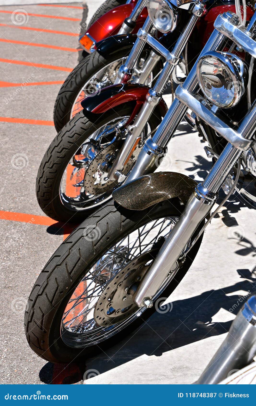 Row of parked motorcycles editorial photography. Image of tire 118748387