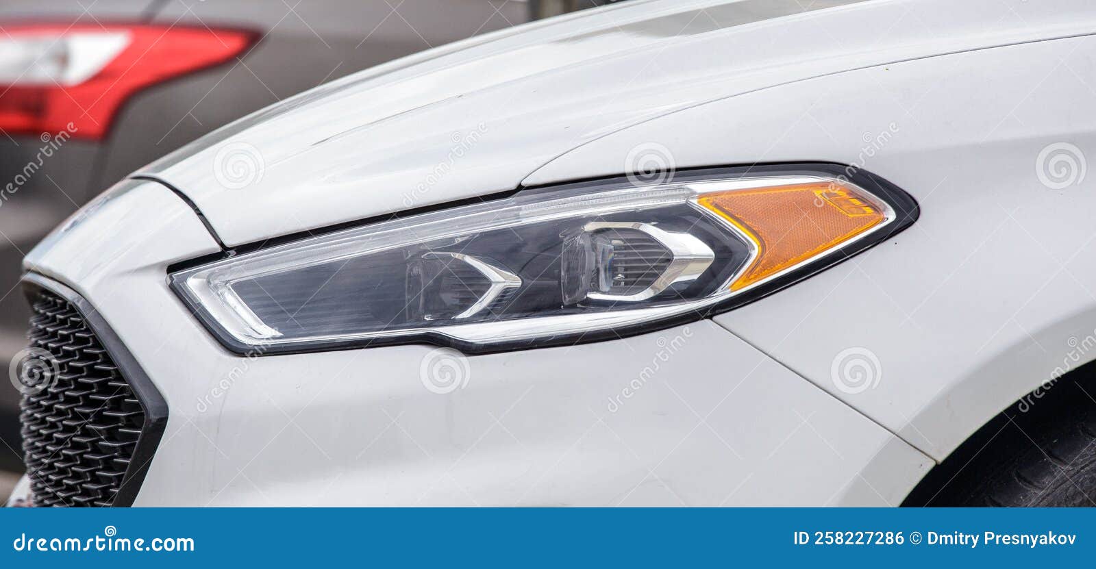 Front of a White Car with Headlights Stock Photo Image of bumper