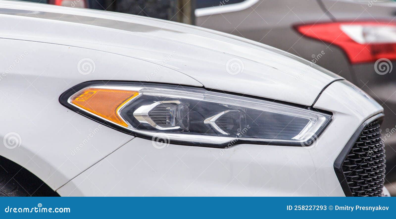 Front of a White Car with Headlights Stock Image Image of luxury