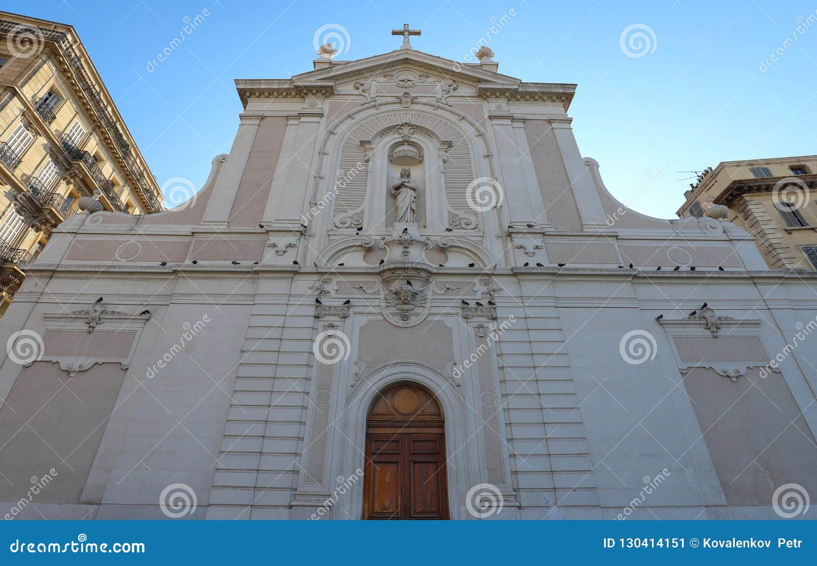 the frontage of the ancient church saint ferreol ,marseille , south france